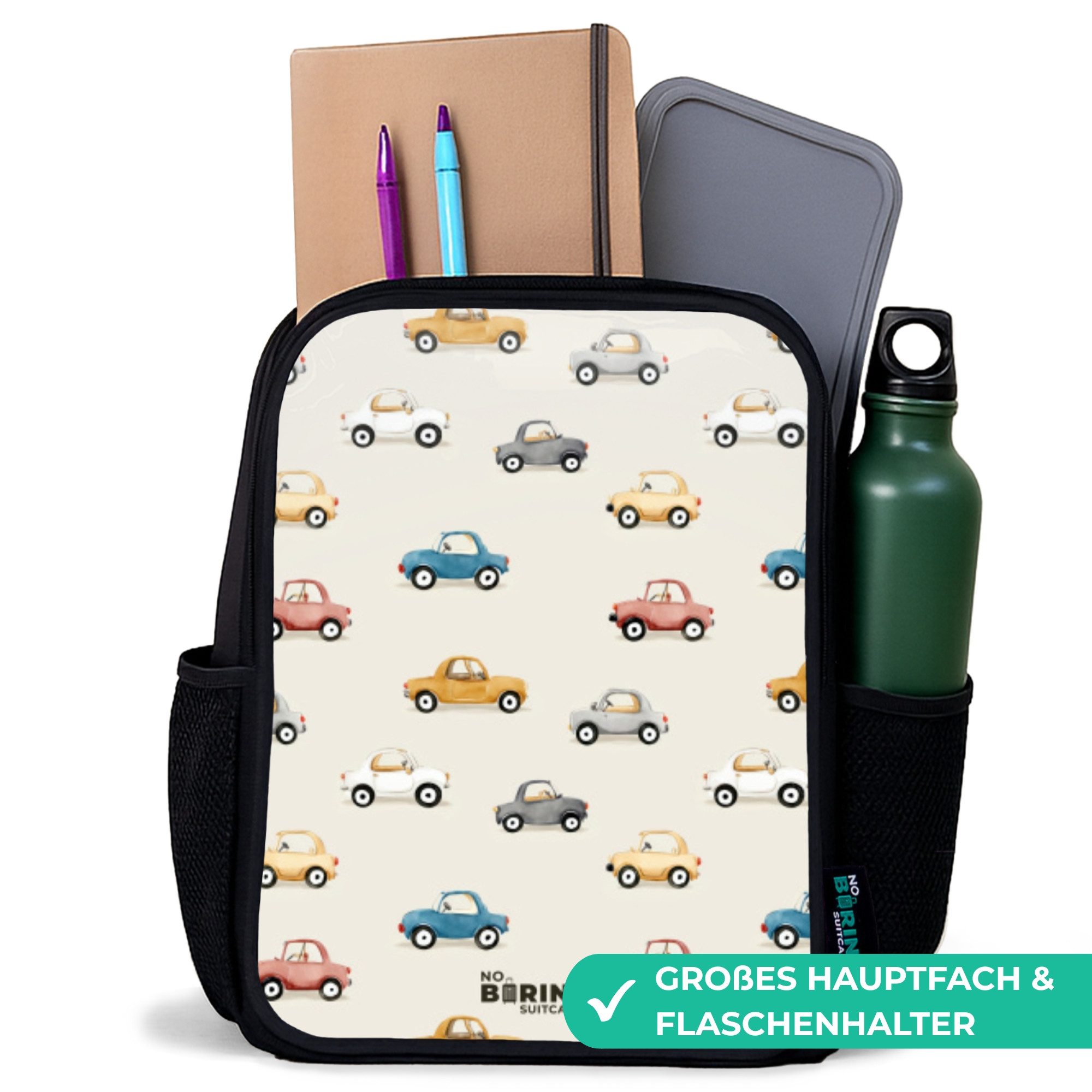NoBoringSuitcases.com© Rucksack Bunte Retro-Autos, Kinderrucksack Schwarz, Schulrucksack, Freizeitrucksack Jungen Mädchen