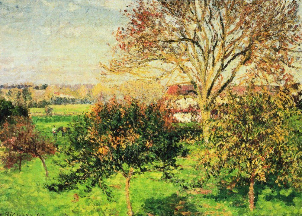 Postkarte Kunstkarte Camille Pissarro "Herbstmorgen in Eragny"