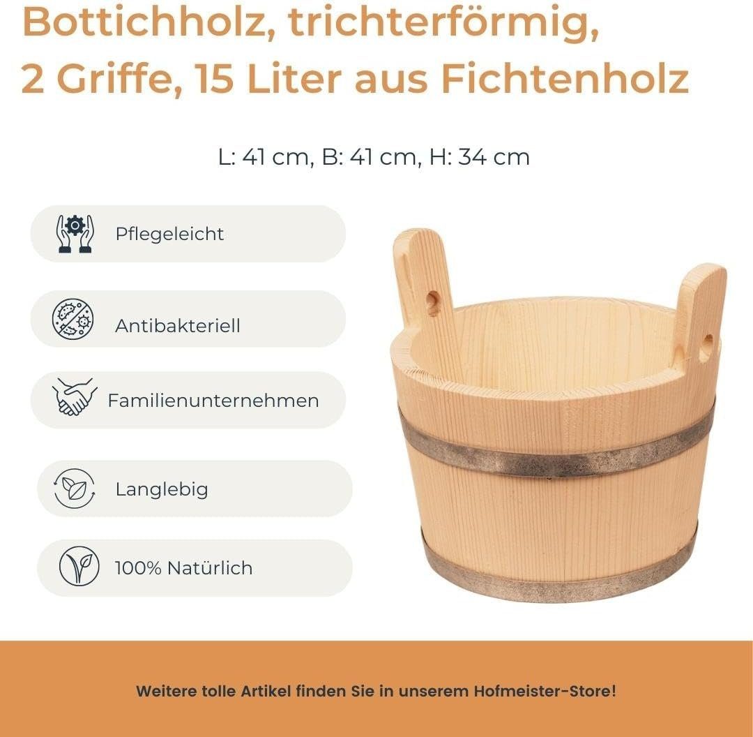 Hofmeister Aufgusskübel Pflanzkübel Saunakübel 2 Griffe 15 Liter Fichtenholz, 15.0 l, ØxH: 41.0x34.0 cm