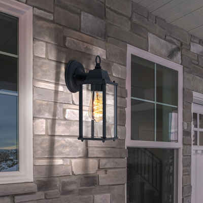 etc-shop Außen-Wandleuchte, Wandleuchte Aussen Laterne Wandlaterne Hoflampe Aluminium Glas Fassadenleuchte Außenlampe, anthrazit, 1x E27, BxH 11x29 cm