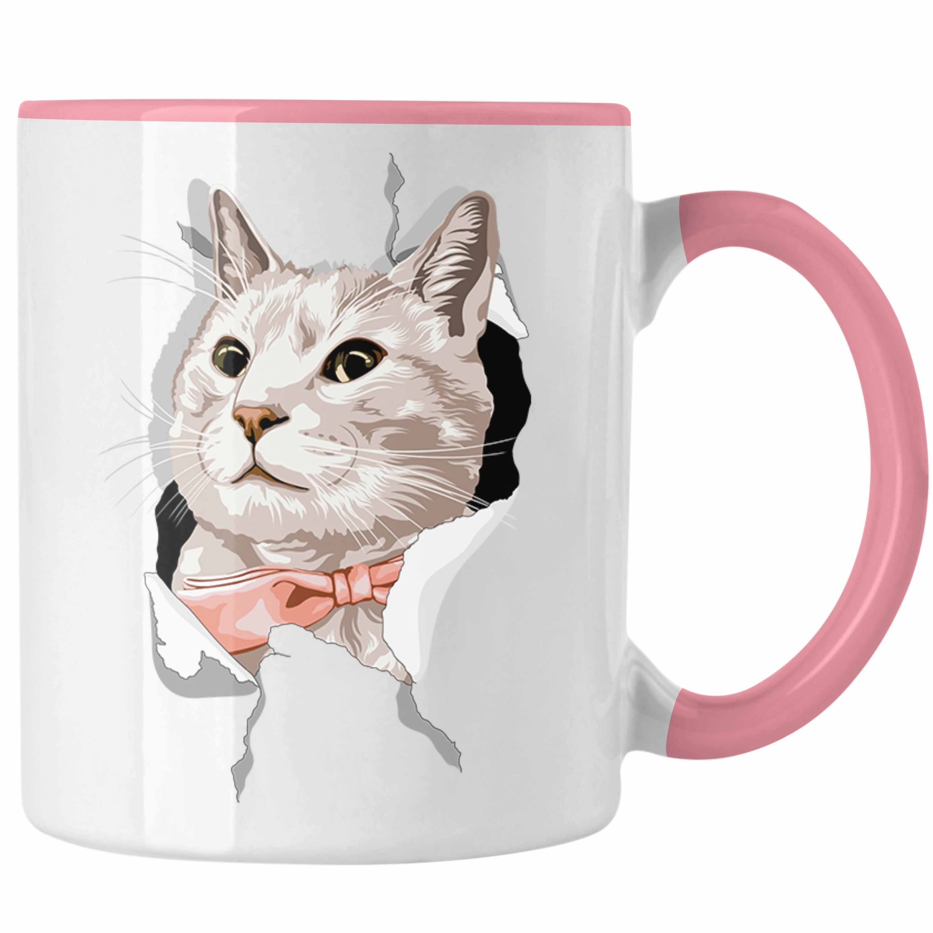 Trendation Tasse Trendation - Lustige Katzen Tasse Geschenk Katzenbesitzerin 3D Katzengrafik Geschenkidee Rosa