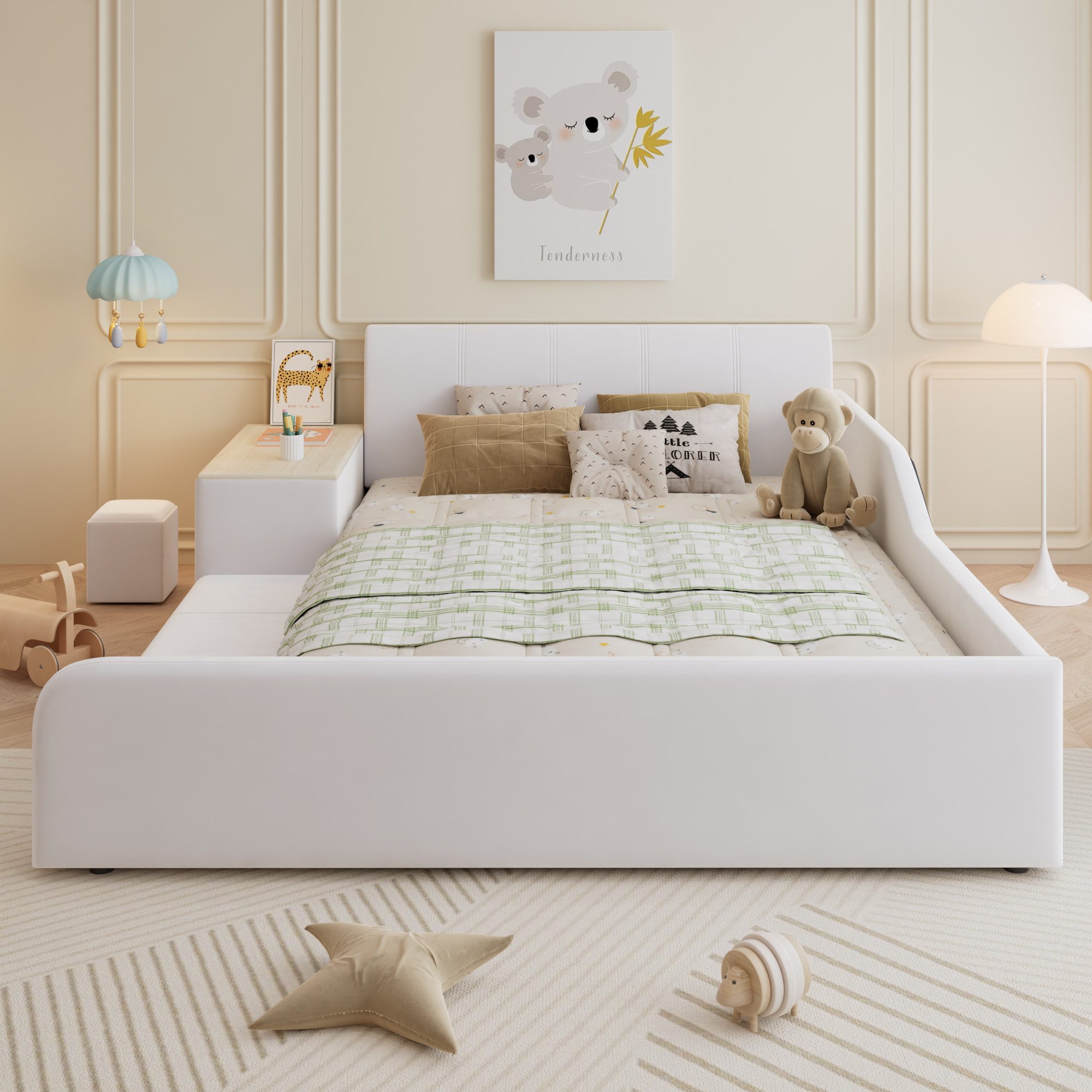 Flieks Polsterbett, Kinderbett 140x200cm mit Schreibtisch und Hocker mit Ra günstig online kaufen