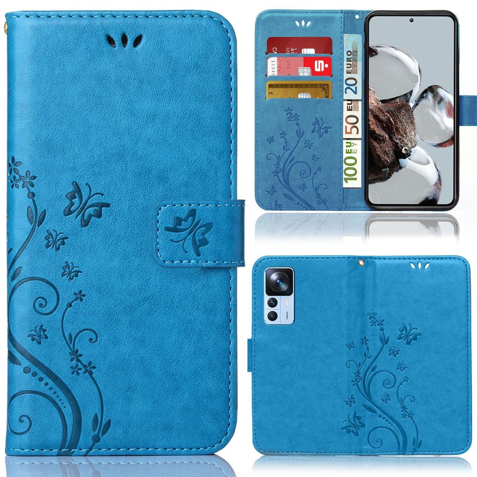 Numerva Handyhülle Bookstyle Flower für Xiaomi 12T / 12T Pro, Handy Tasche Schutzhülle Klapphülle Flip Cover mit Blumenmuster