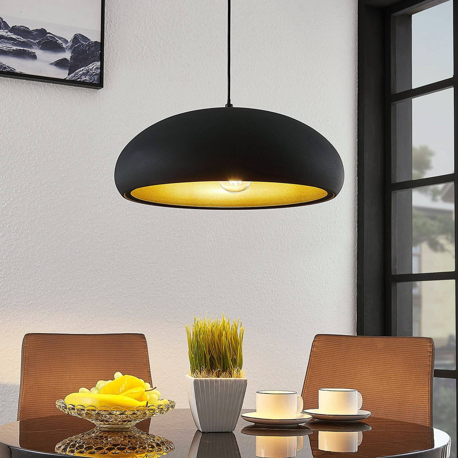 Lindby Hängeleuchte Gerwina, Metall, Schwarz IP20, 1 x 60 W