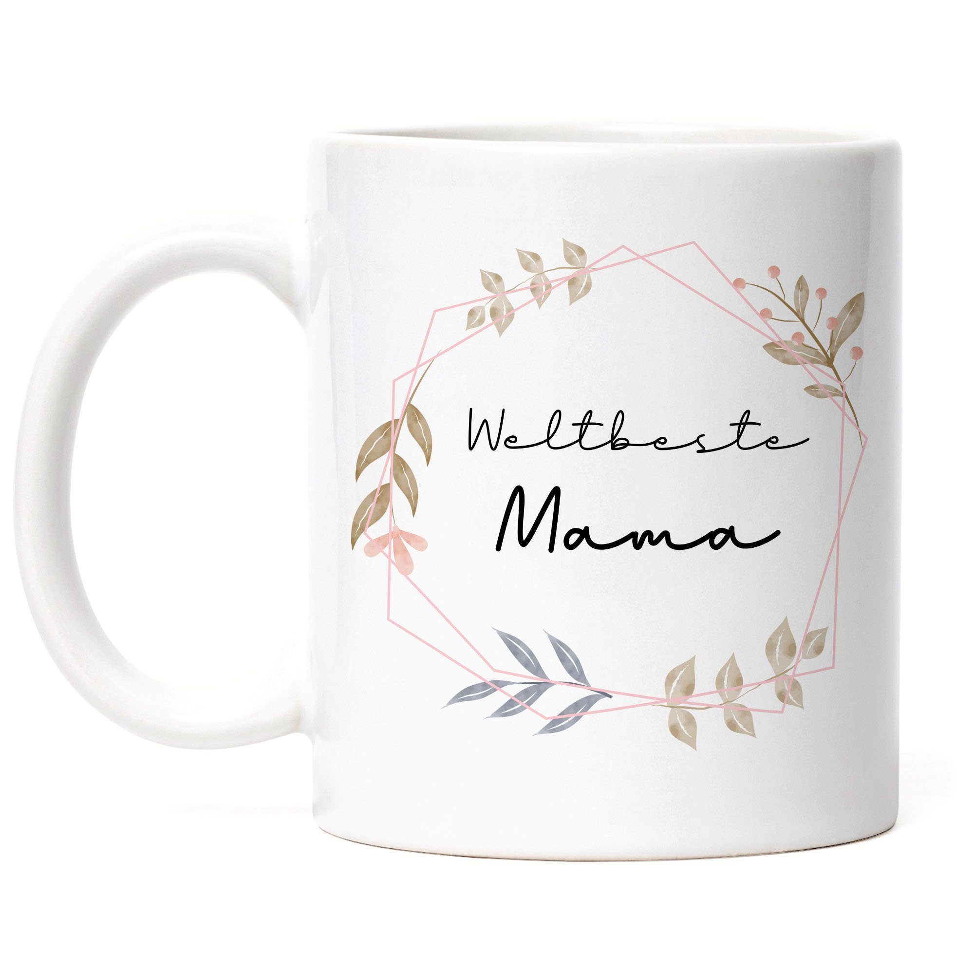 Tasse Tasse Geburtstag Blumenmotiv Muttertag Hey!Print Weltbeste Liebe Weiß Mama Geschenkidee