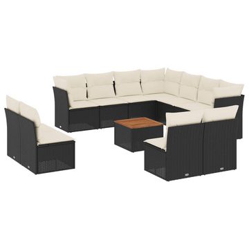 vidaXL Gartenlounge-Set 12-tlg. Garten-Sofagarnitur mit Kissen Schwarz Poly Rattan, (1-tlg)