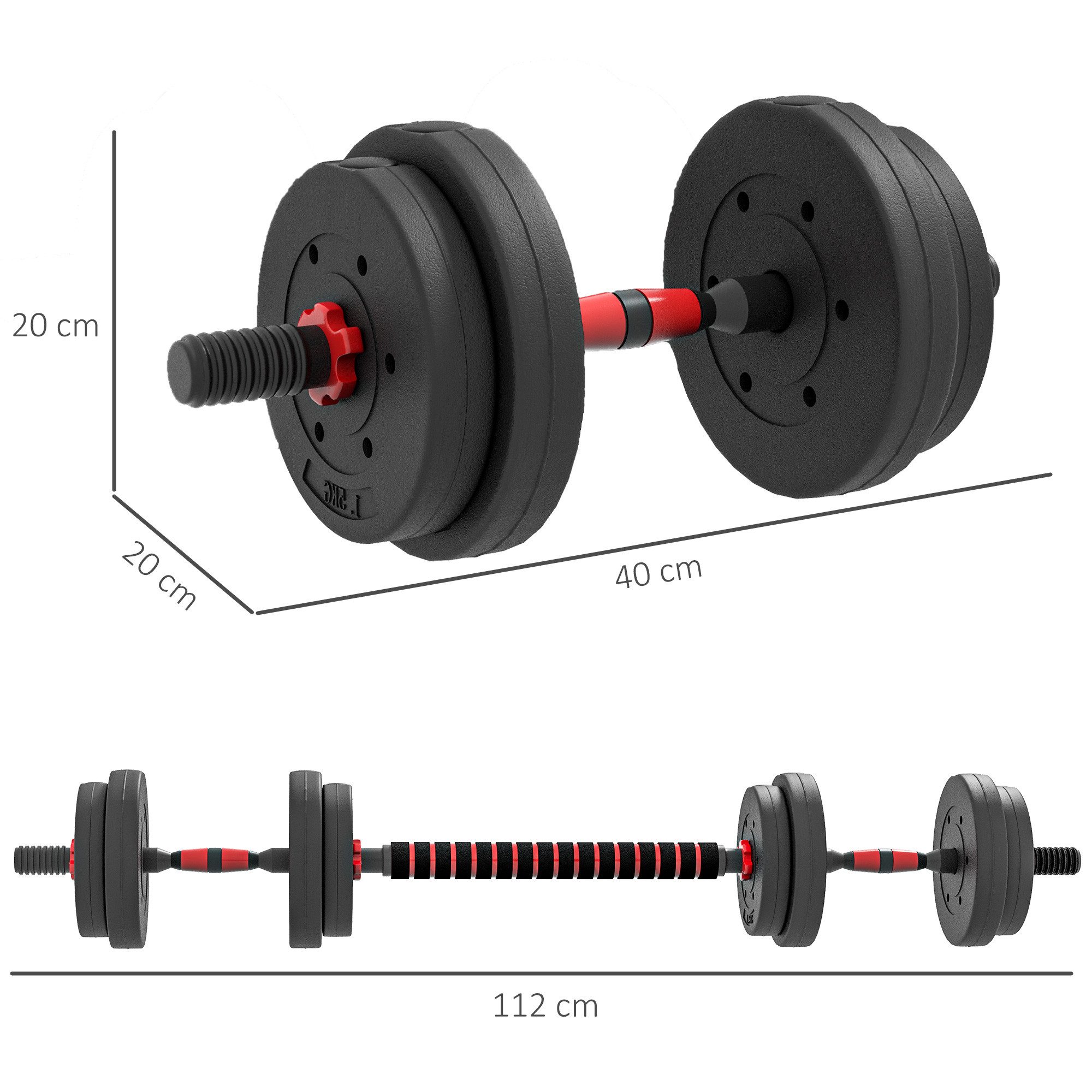 HOMCOM Hantel-Set 15 kg professionell Dumbbell Krafttraining und Gewichtheben, (Kurzhantel, Langhantel), für Zuhause Fitness