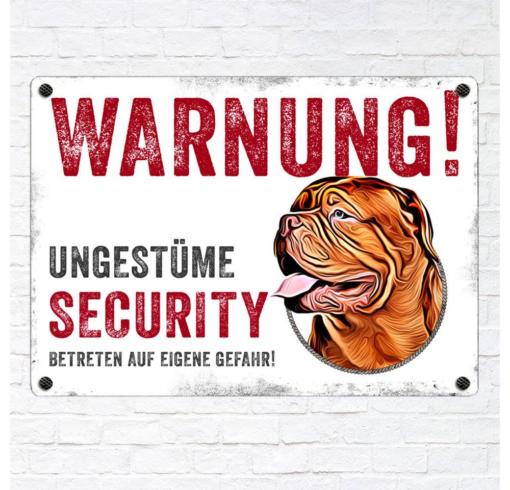 Thumbnail - Cadouri Warnschild Hundewarnschild BORDEAUX DOGGE - Hinweisschild mit Hunderasse, (Metallschild mit vier vorgebohrten Lö...