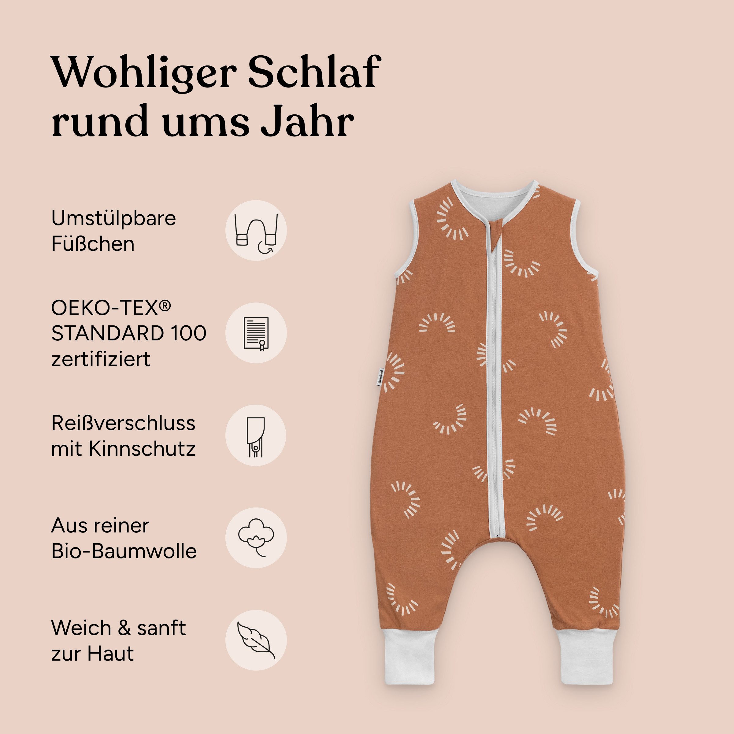 Ehrenkind Babyschlafsack Schlafsack mit Füßen 2.5 TOG, Bio-Baumwolle, Ganzjahr (Standard by OEKO-TEX, 100% Bio-Baumwolle, Ganzjahresschlafsack mit Beinen, 2.5 TOG), Baby Schlafsack, Schlafsack Baby