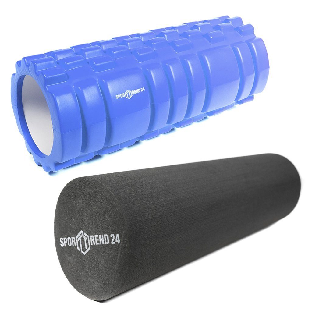 Sporttrend 24 Massagerolle Rolle mit Noppen Blau + Rolle 33cm Glatt, Massagerolle Yogarolle Pilatesrolle Schaumstoffrolle Bindegewebsrolle