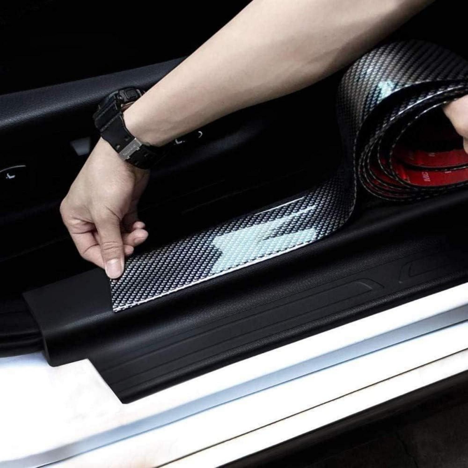 LuxusKollektion Zierleisten-Aufkleber Türschwellenaufkleber Auto Carbonfaser KOHLENFASER SCHWARZ 2,5M * 5CM