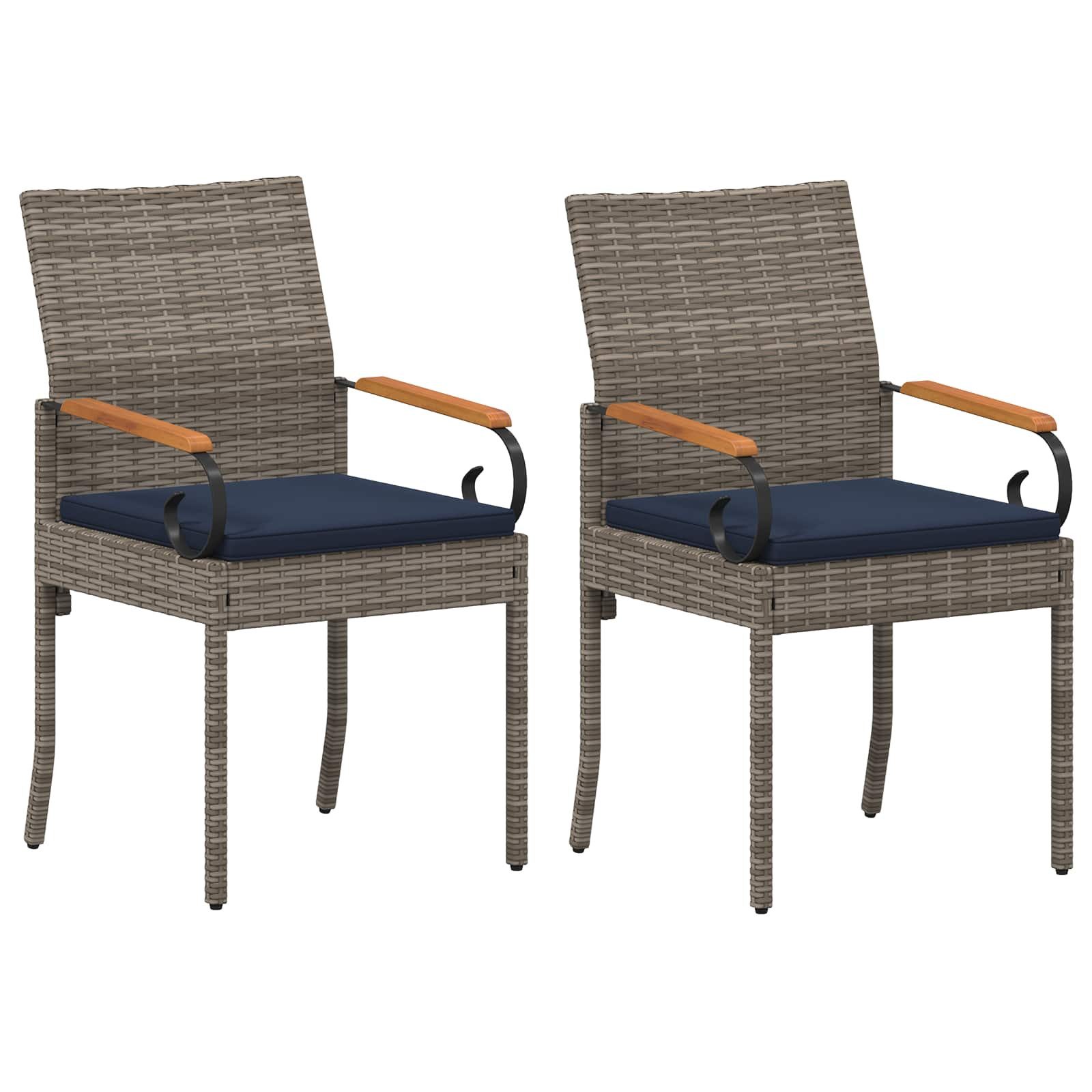 vidaXL Gartenstuhl Gartenstühle 2 stk. Grau und Marineblau Poly-Rattan und (2 St)