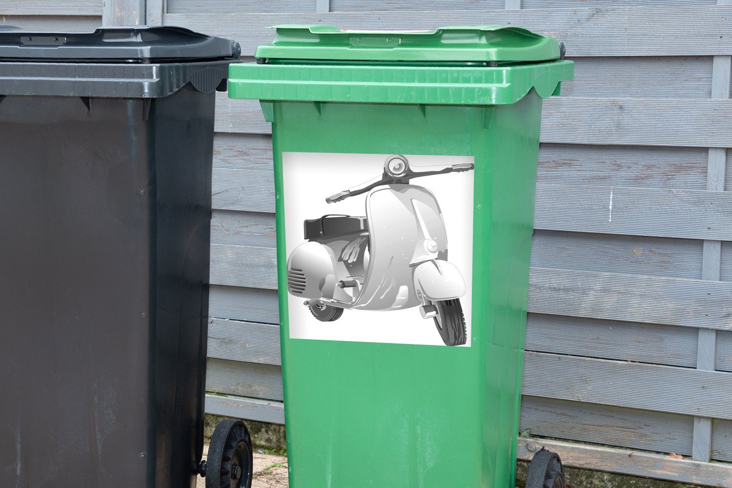 schwarz MuchoWow Container, St), Rollers Eine grauen Illustration weiß und Mülleimer-aufkleber, Abfalbehälter (1 Wandsticker Mülltonne, - Sticker, eines