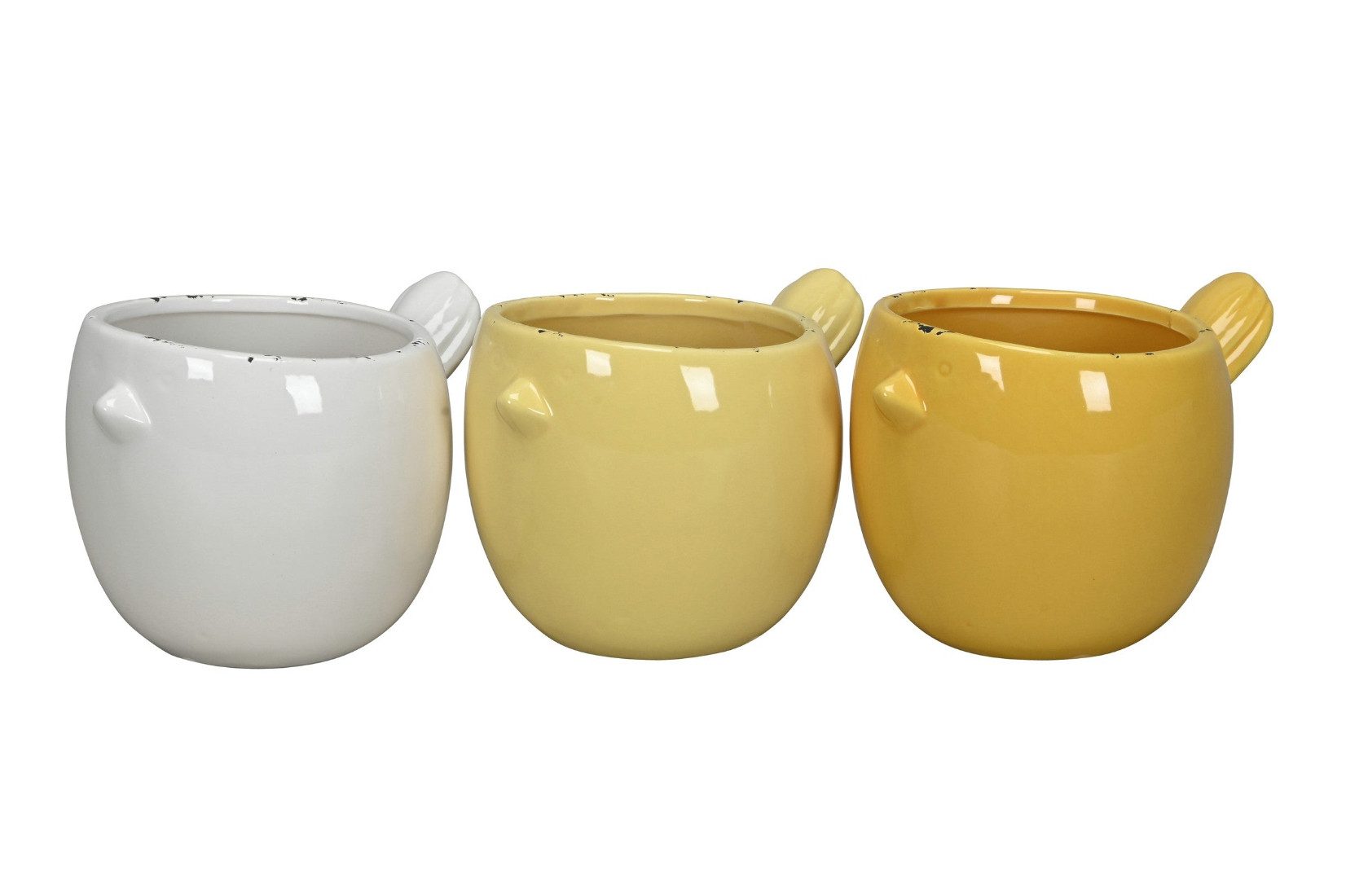finehomegarden Blumentopf Topf Keramik Übertopf 3erSet farbig sort. Vogel Ø16x12cm H11cm (3 St), Dolomit gelb/creme Pflanztopf Frühling / Paket