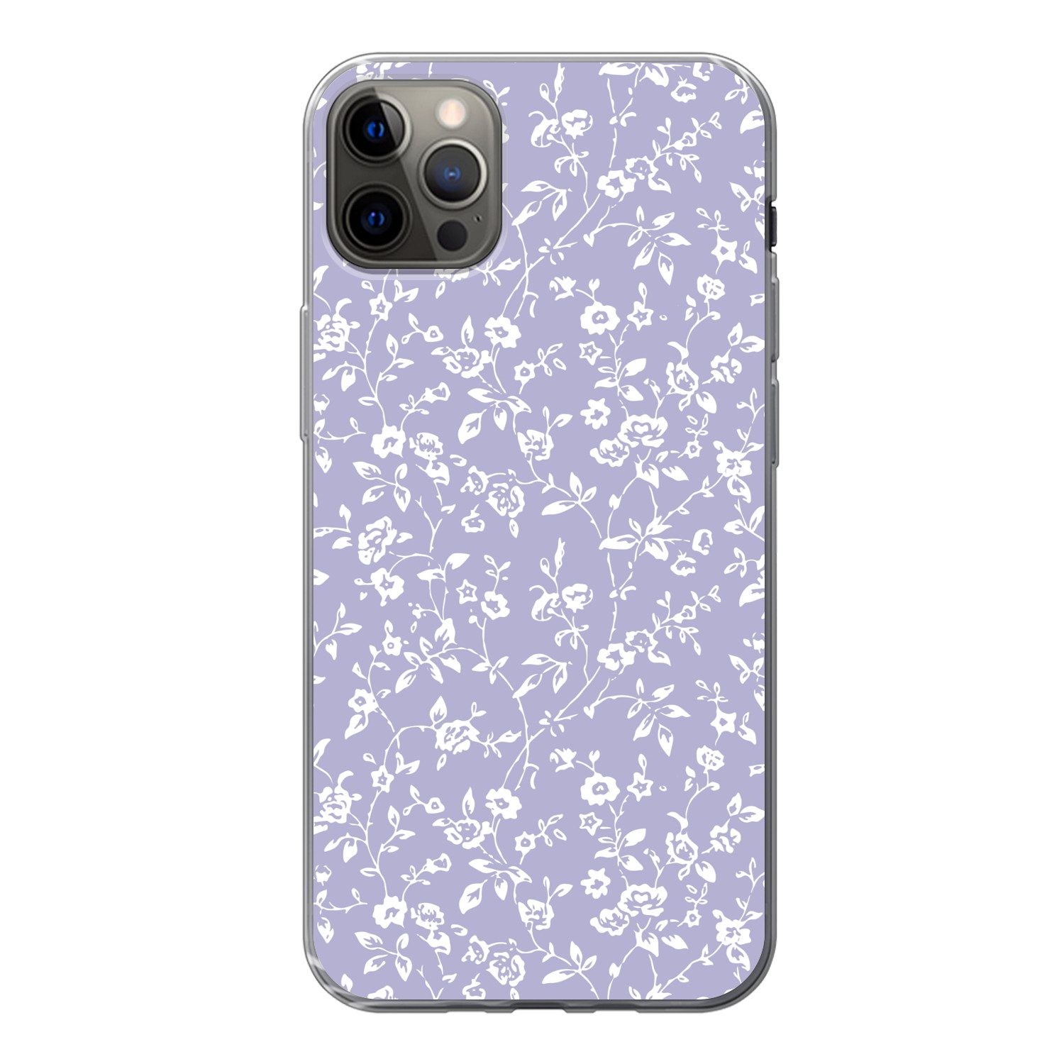 MuchoWow Handyhülle für Apple iPhone 13 Pro Max Florales Muster - Lila - Weiß - Blumen, Smartphone-Bumper, Print, Handy Schutzhülle Dünn