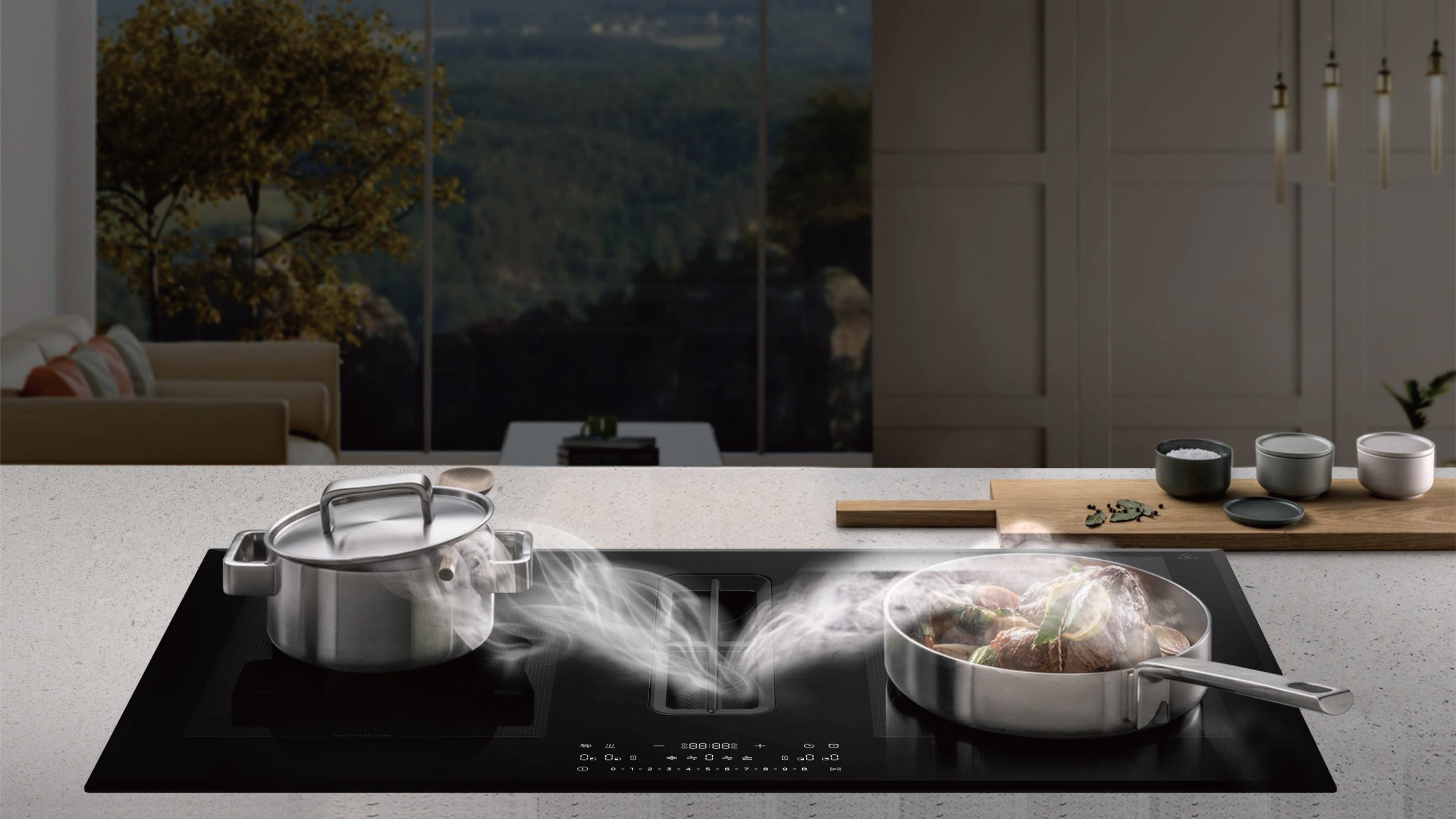 Hanseatic Kochfeld mit Dunstabzug HDI4B9074SB, Platziere dein Kochgeschirr flexibel, dank Flex-Induktion