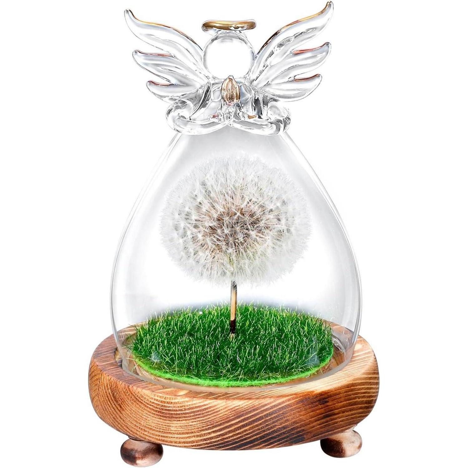 Trockenblume Geschenk für Frauen: Echte Pusteblume im Glas Engel Figur - Geburtstag, LOZACHE