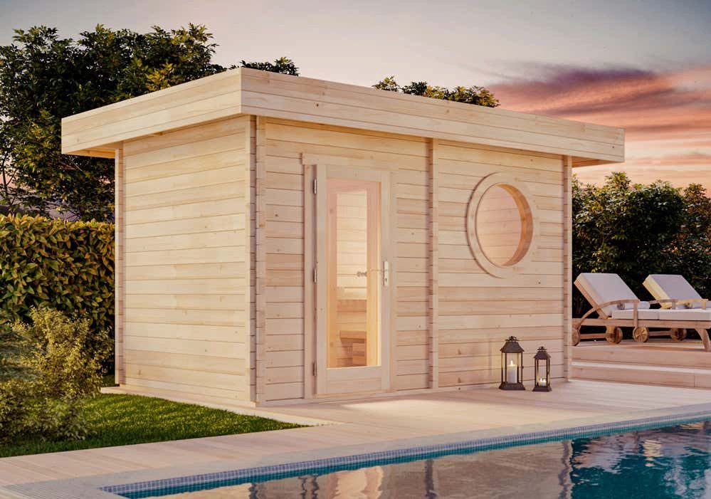 FinnTherm Saunahaus Cubus - 70 C, BxTxH: 479 x 312 x 257 cm, 70 mm, in Naturbelassen Inkl. Fußboden