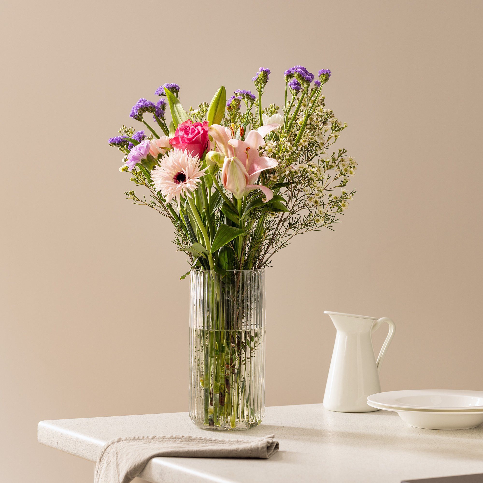 Navaris Dekovase Glasvase geriffelt groß 25cm Höhe - Blumenvase Glas minima günstig online kaufen