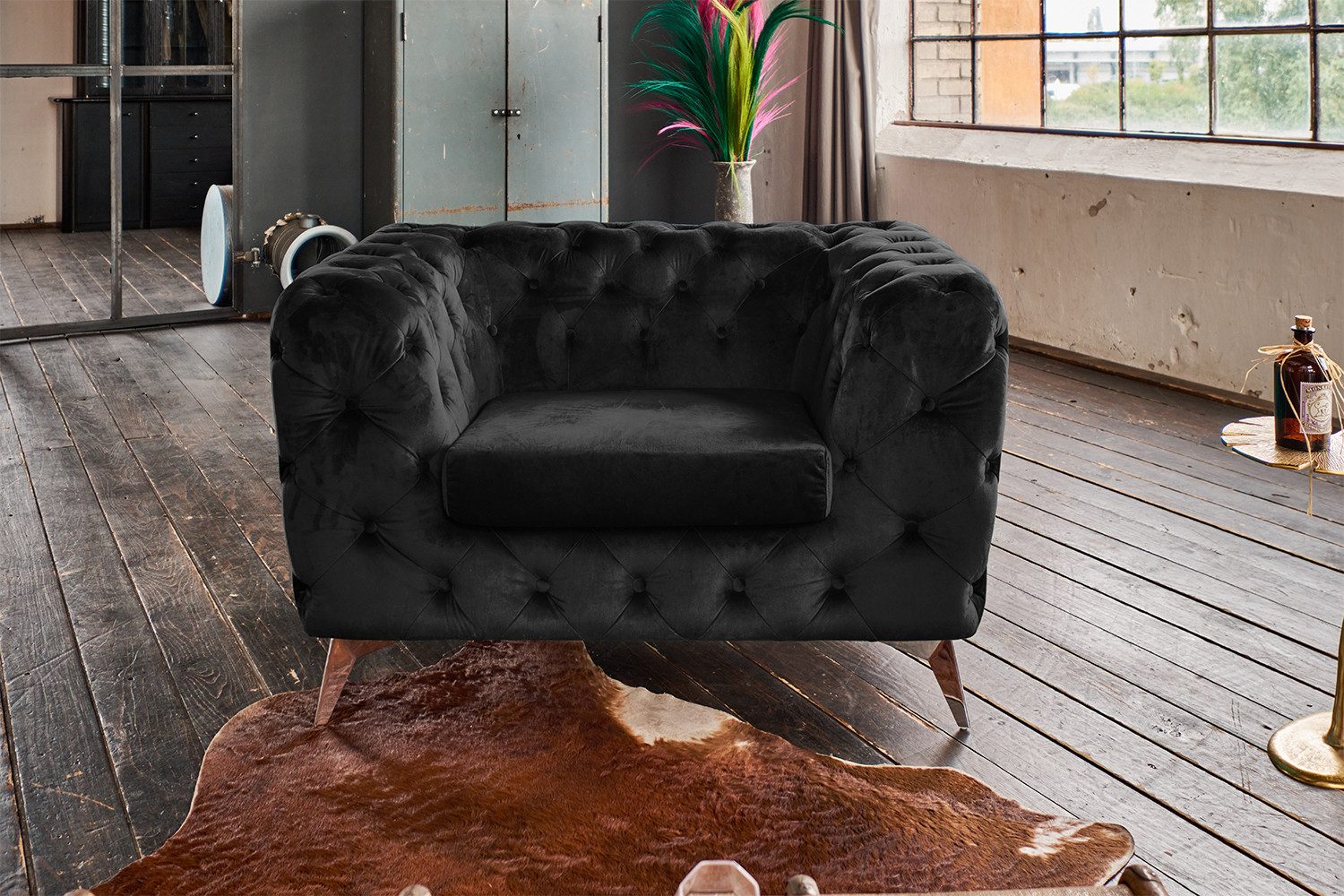 KAWOLA Sessel NARLA, Chesterfield Loungesessel Velvet verschiedene Farben