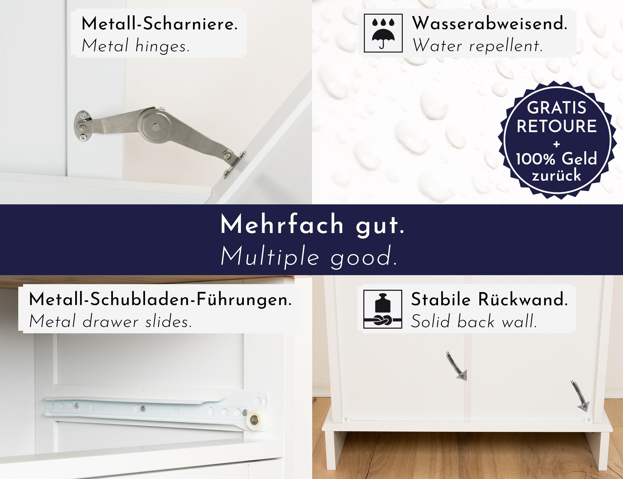 WONDERMAKE Wäschebox Mülleimer-Schrank Wäscheschrank Wäschesammler mit Schublade, Bad Küche, hoch aus Holz + Bambus, Wäschetruhe Abfallschrank ausklappbar klapp – Bild 5 von 5