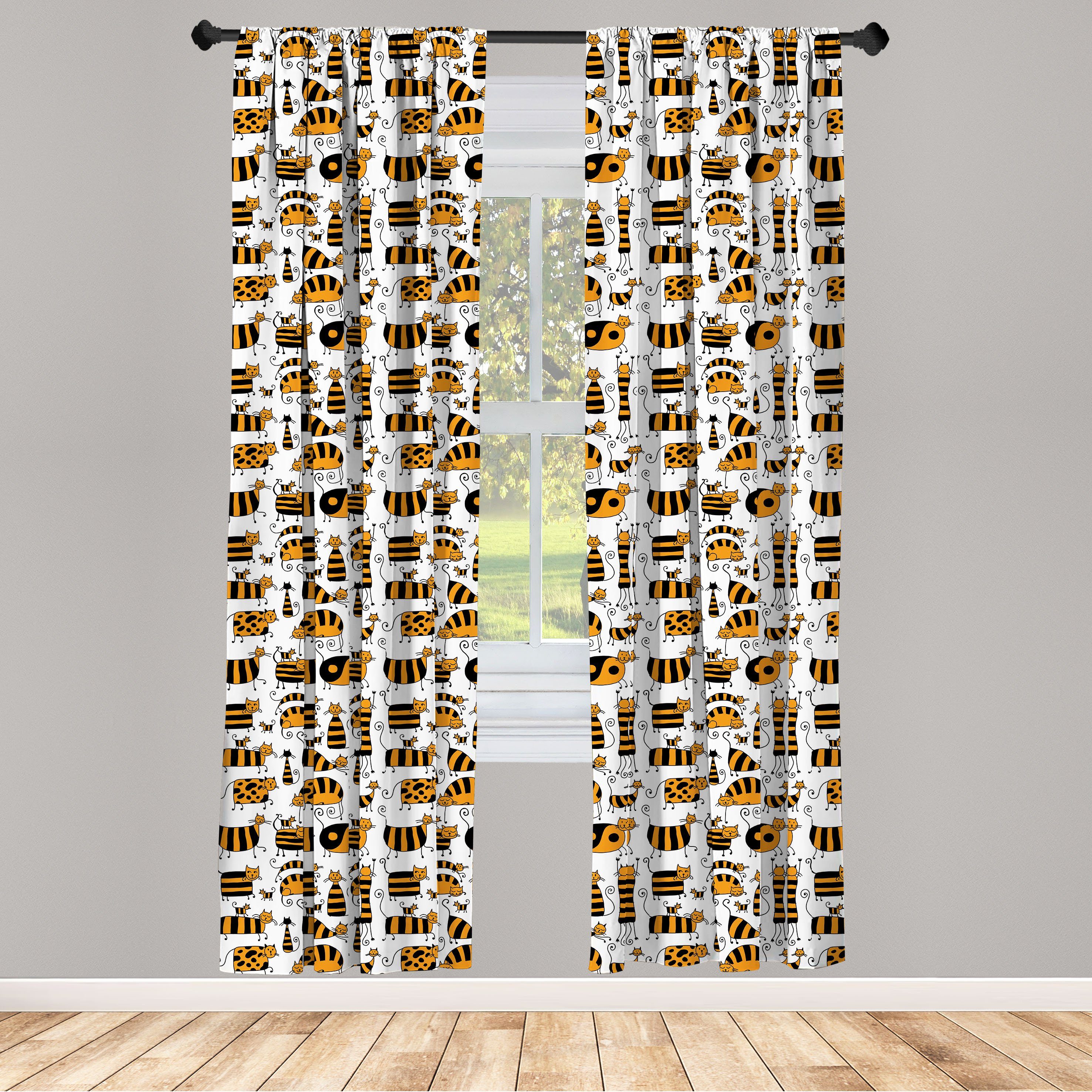 Gardine Vorhang für Wohnzimmer Schlafzimmer Dekor, Abakuhaus, Microfaser, Kätzchen Gestreifte Katzen Familie