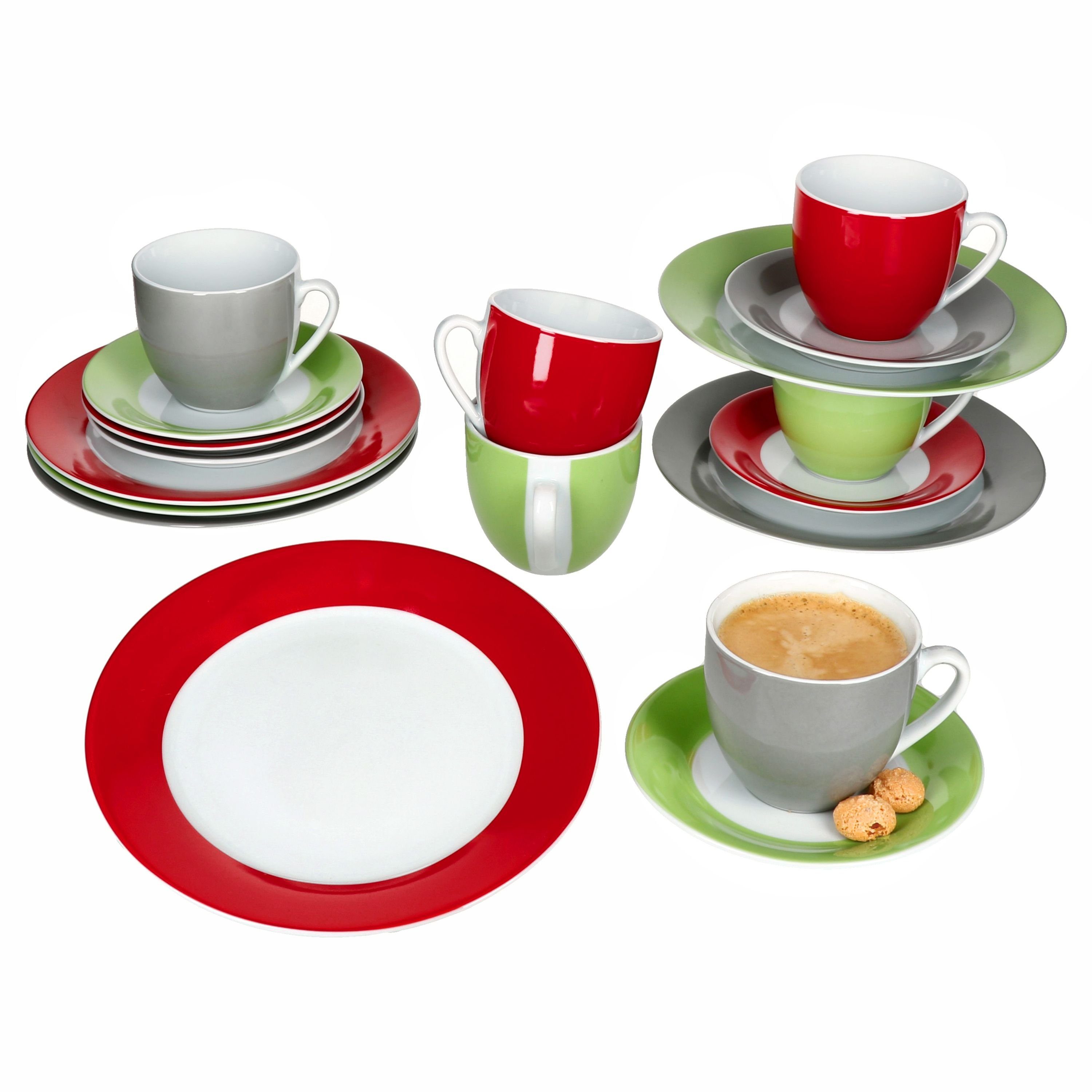 MamboCat Кофейный сервиз 18tlg Кофейный сервиз Variant Trio Porzellan Tassen Untertassen Teller, Porzellan