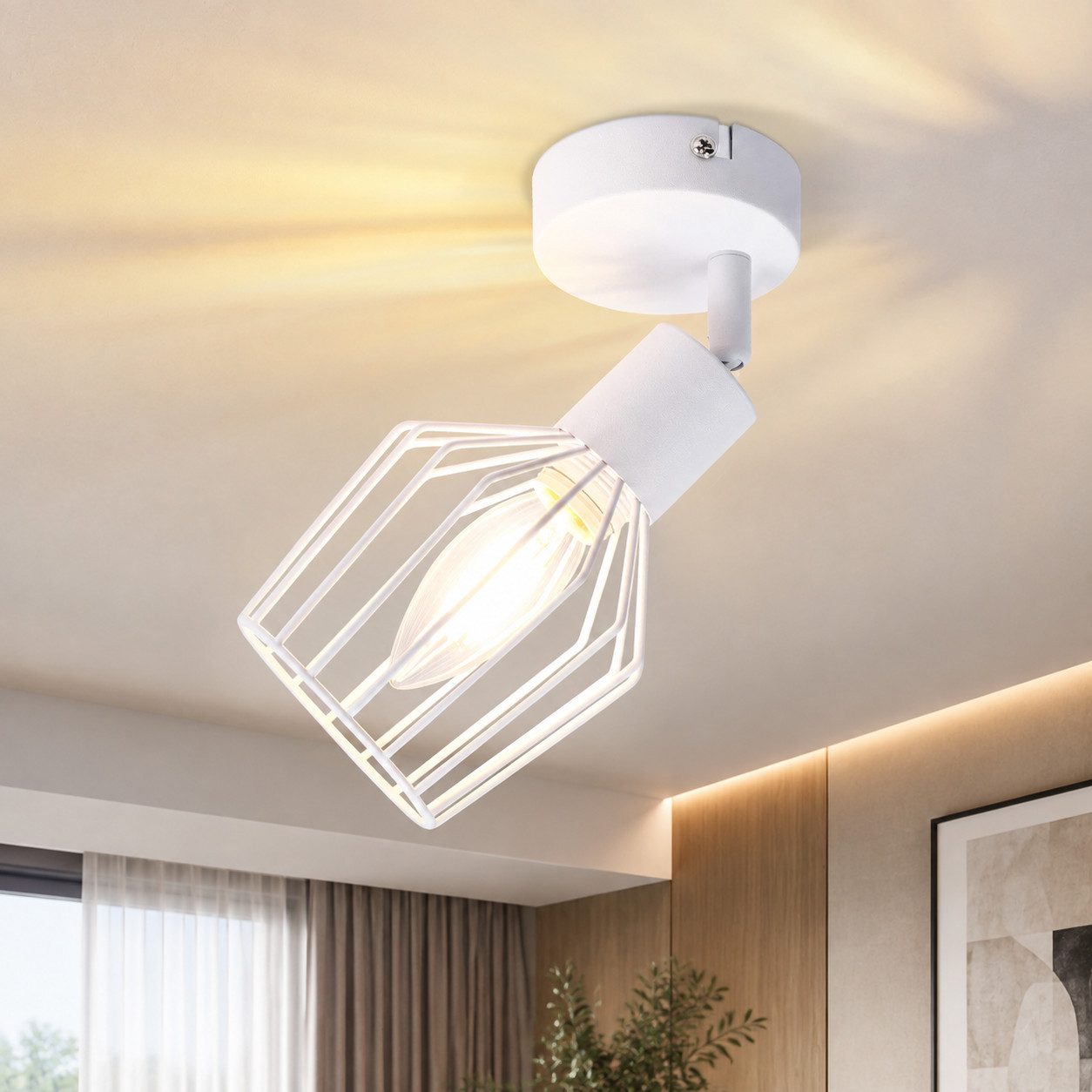 Nettlife Deckenstrahler Vintage Schwarz/Weiß E14 1/2/3/4/6 Flamming Industrial, Drehbar 350°, LED wechselbar, für Flur Küchen Schlafzimmer, Wohnzimmer, Esszimmer