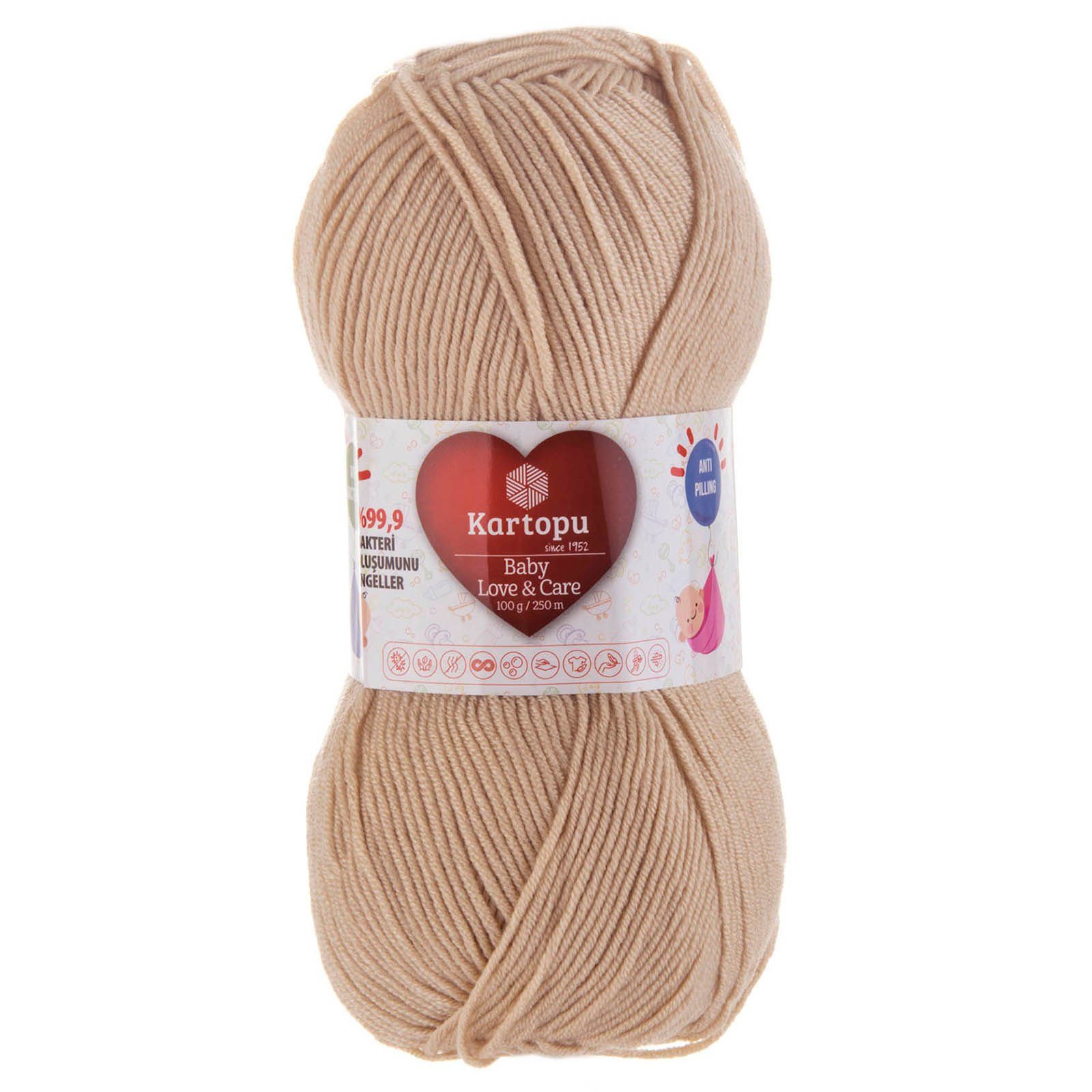 Kartopu 5 x 100g Strickgarn Kartopu Baby Love and Care Häkelwolle, 250 m, K855 graubeige