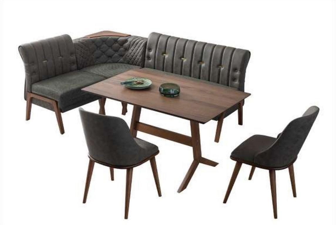 Essgruppe Holz Esstisch mit Textilstühlen und Eckbank in modernem Design