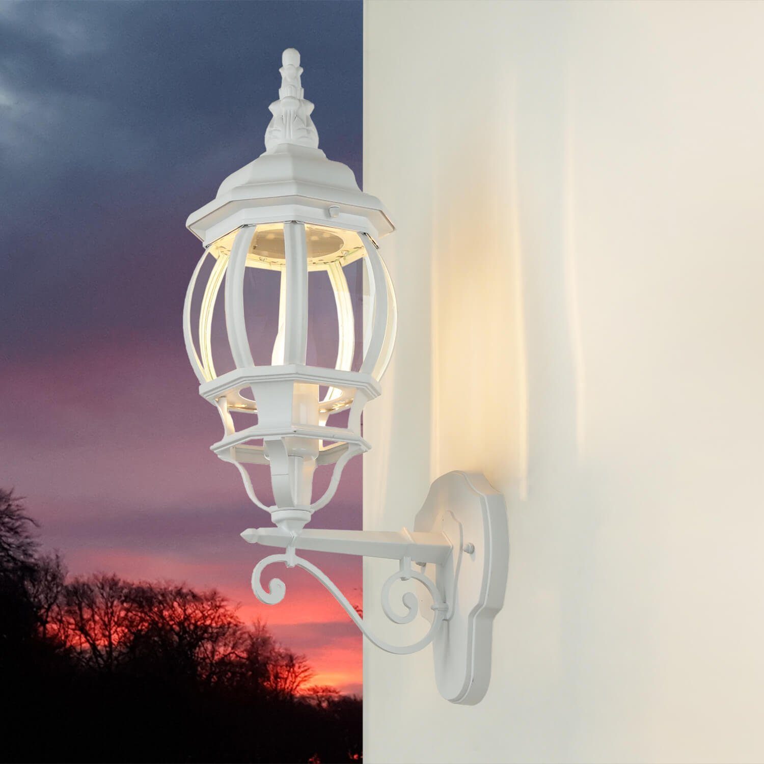 außen dekorativ Licht-Erlebnisse BREST, Lampe ohne Leuchtmittel, Außen-Wandleuchte Wandlampe Rustikale Hauseingang Laterne Weiß