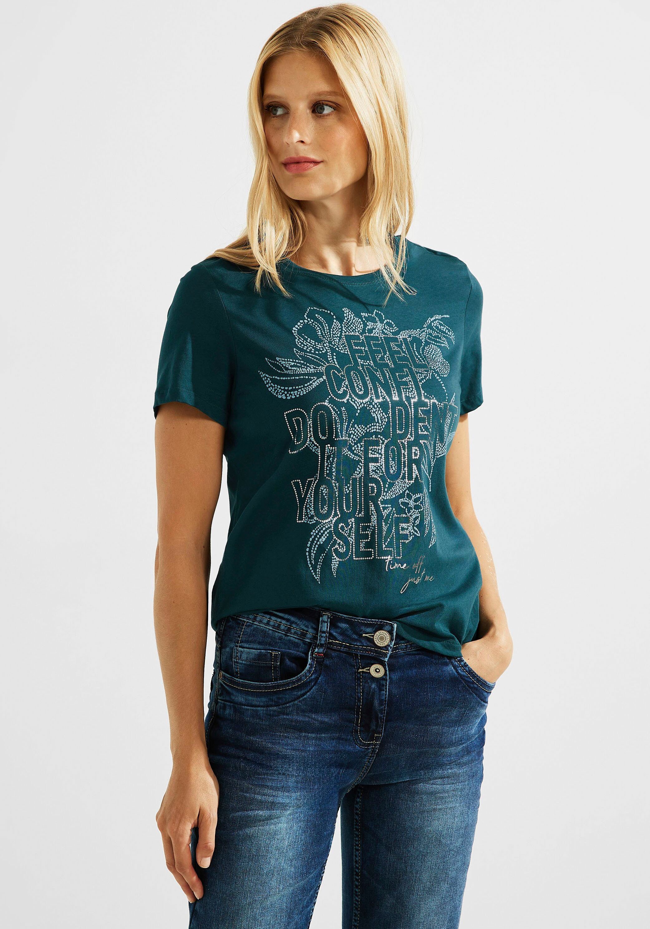 Cecil T-Shirt mit Steinchendetails deep lake green | 