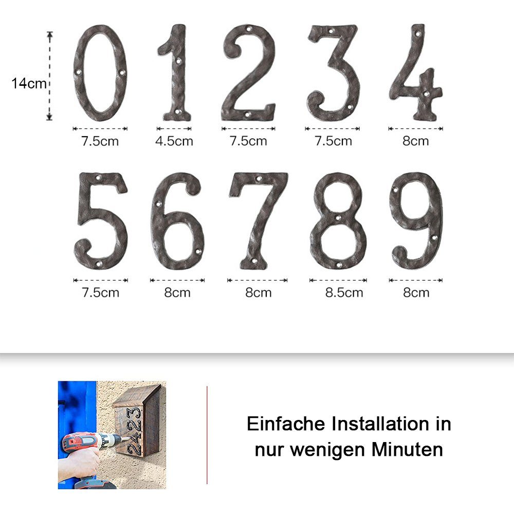 Hausnummer Hausnummern Moderne Zahlen NUODWELL Rustikale DIY Nr.4 Gusseiserne Briefkästen
