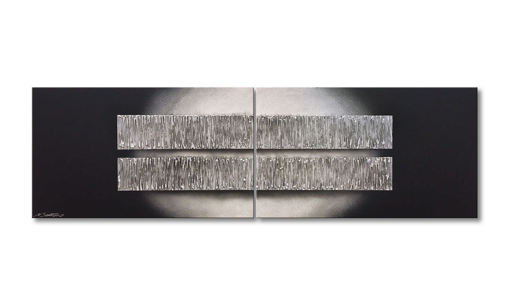 WandbilderXXL Gemälde Silver Reflection 200 x 60 cm, Abstraktes Gemälde, handgemaltes Unikat
