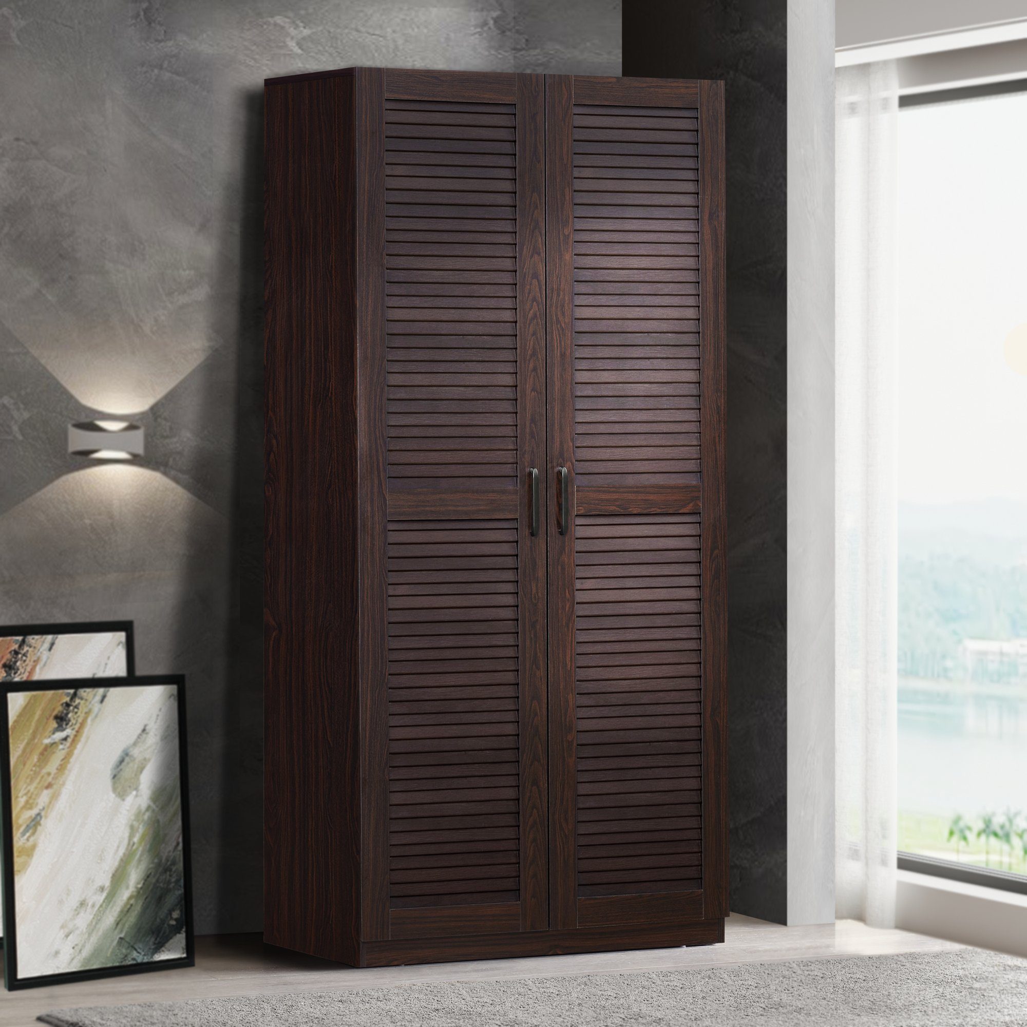 en.casa Kleiderschrank »Finning« 1 Stange, 1 Fach 176x80x52 cm Walnuss