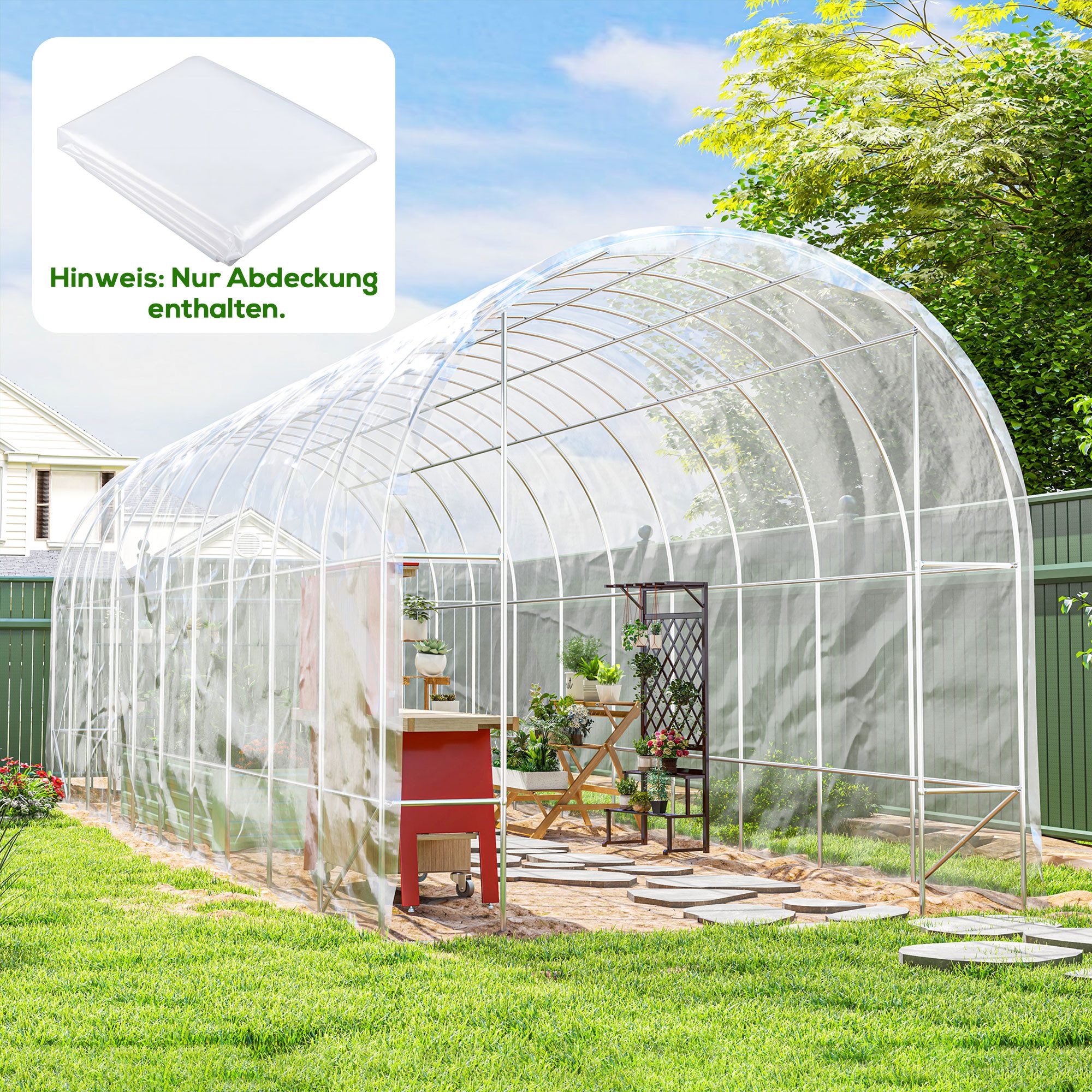 Outsunny Foliengewächshaus wasserdicht mit UV Schutz, Extra Dick Reißfest, BxTxH: 1000 x 800 x 1 cm, BxLxH: 1000 x 1000 x 1 cm, 0,15 mm Wandstärke, Gewächshausfolie 1-St., Gartenfolie, aus Kunststoff, für Treibhaus Folientunnel, Außenbereich Transparent