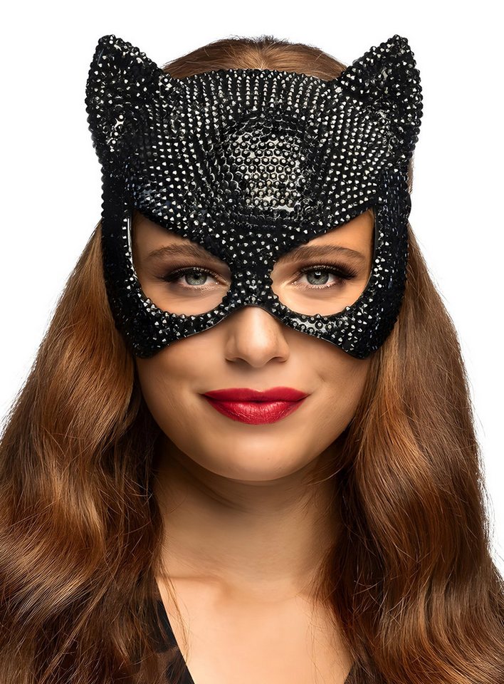 Boland Verkleidungsmaske Black Cat Glitzermaske, Strassbesetzte, funkelnde Catwoman-Maske