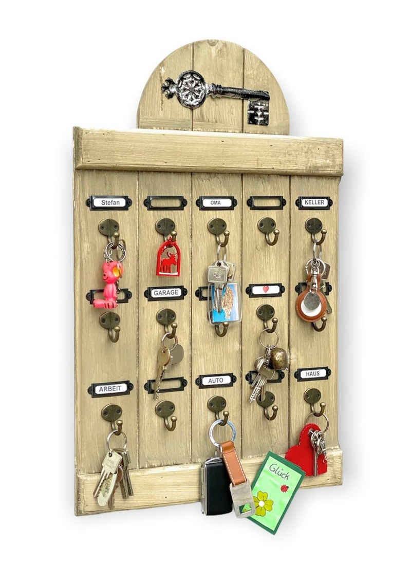 DanDiBo Schlüsselbrett DanDiBo Schlüsselbrett Holz Vintage Wand Hakenleiste mit 15 Haken Braun 96210 Schlüsselhalter Schlüsselleiste Schlüsselboard