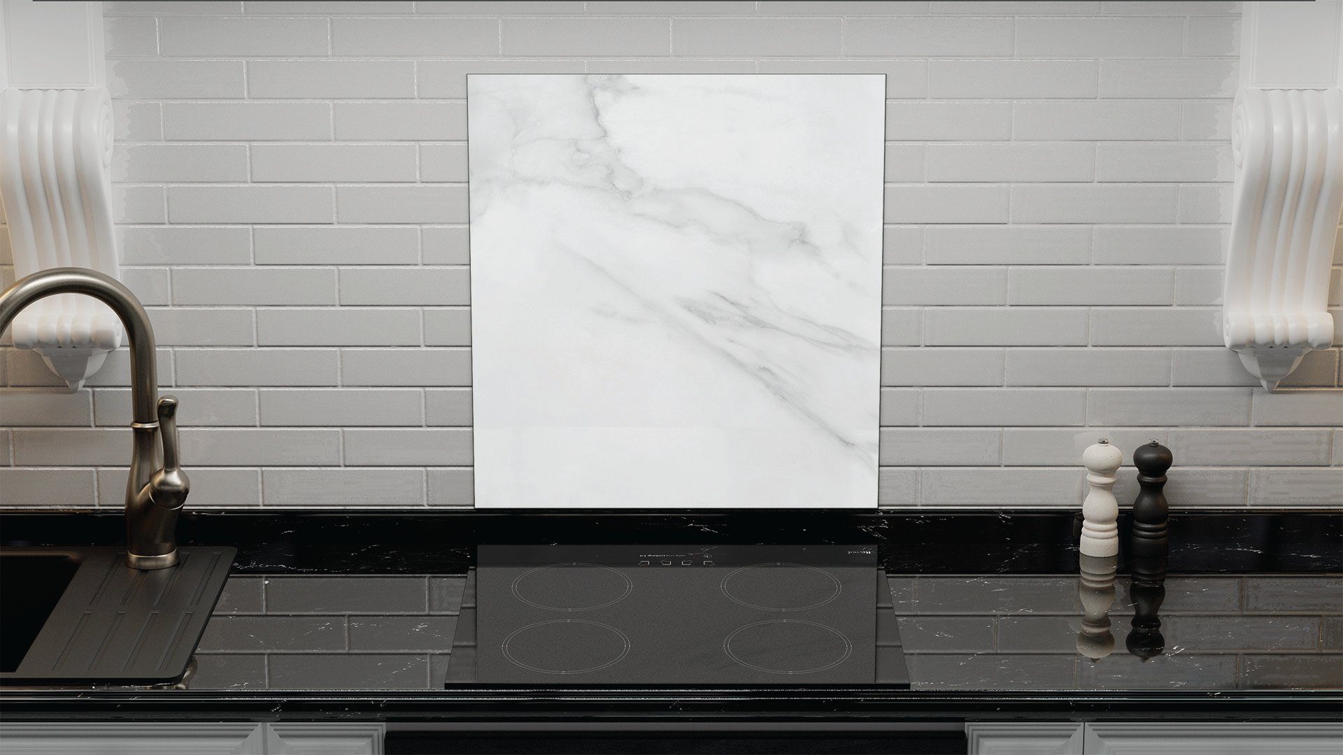 Küchenrückwand Spritzschutz 60x65cm ALLboards Echtglas Küchenrückwand Marmor Glas aus aus Weißer ALLboards