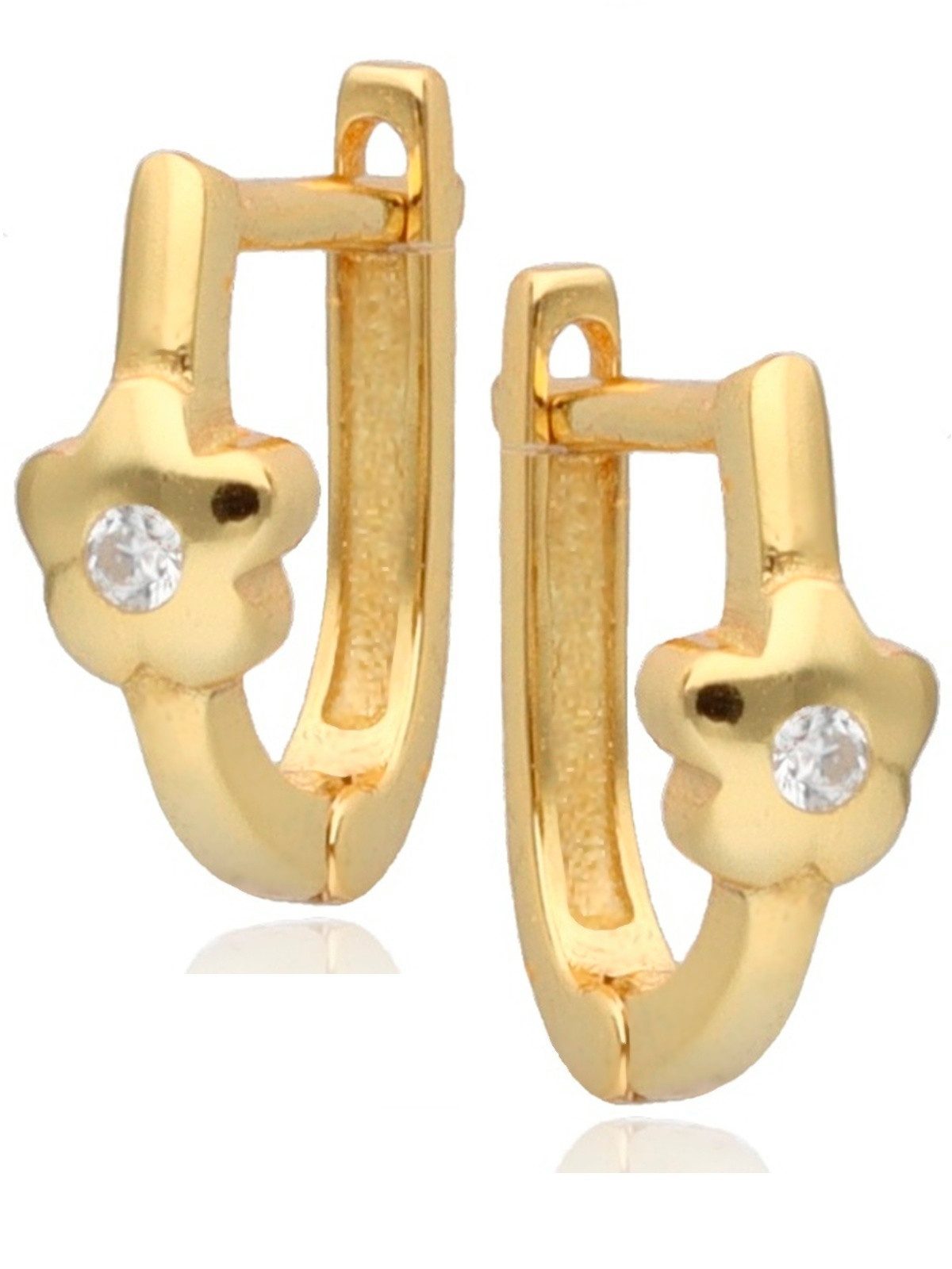 Goldene Hufeisen Klappcreolen Kinderohrringe Gold Creolen zarte Blume für Mädchen, 925 Sterling Silber, Hypoallergen