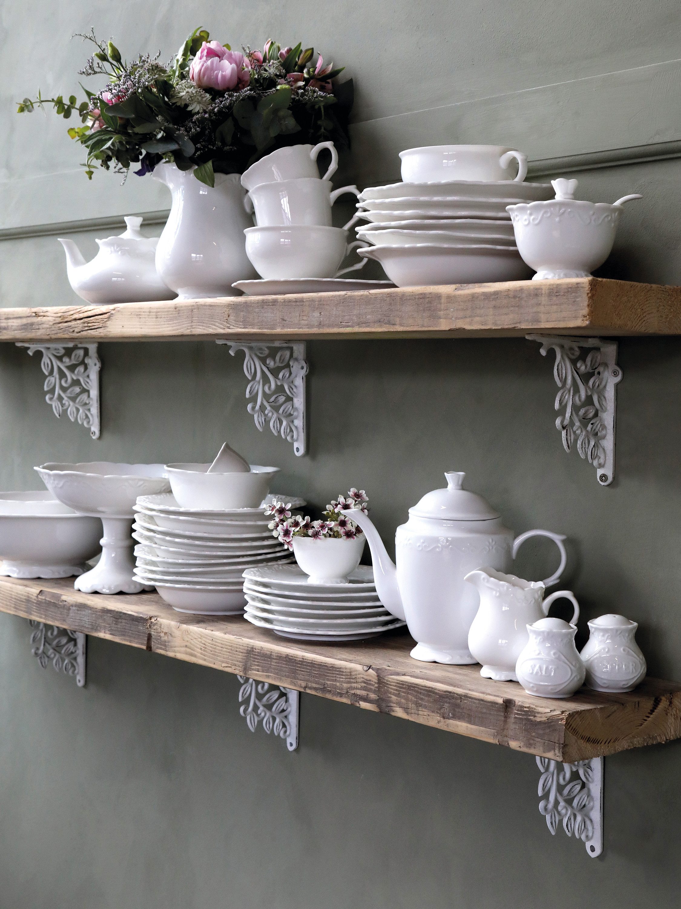 Chic Antique Kaffeeservice Provence Porzellan Geschirr Serie Tassen Schalen Tablett in Varianten, 1 Personen, Porzellan, Französisch elegantes Design mit skandinavischer Schlichtheit
