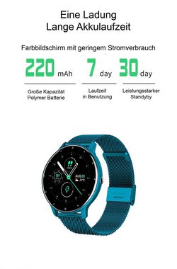 TPFNet SW06 mit Milanaise Armband + Silikon Armband Smartwatch (Android), individuelles Display - Armbanduhr mit Musiksteuerung, Herzfrequenz, Schrittzähler, Kalorien, Social Media etc., Rosa