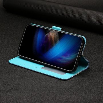 CLM-Tech Handytasche für Xiaomi Redmi Note 13 Pro 5G Hülle Tasche aus Kunstleder Klapphülle (Wolf Schneeberg blau, Handyhülle Wallet Flip Case Cover Etui), Schutzhülle mit Standfunktion, Kartenfächer, und Magnetverschluss