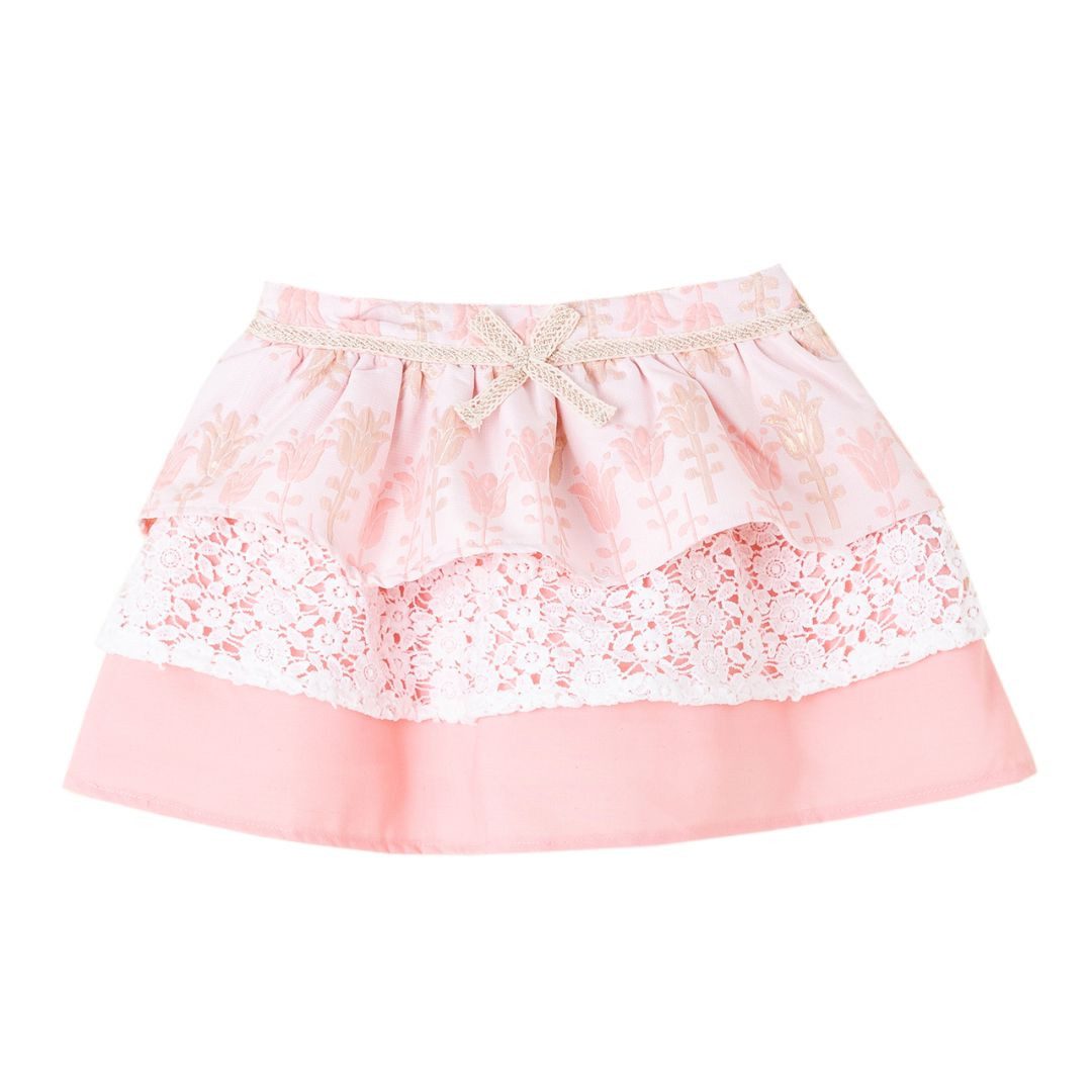 suebidou Midirock Eleganter Mädchenrock mit Spitzendetails rosa ausgestellt, kreativ, chic