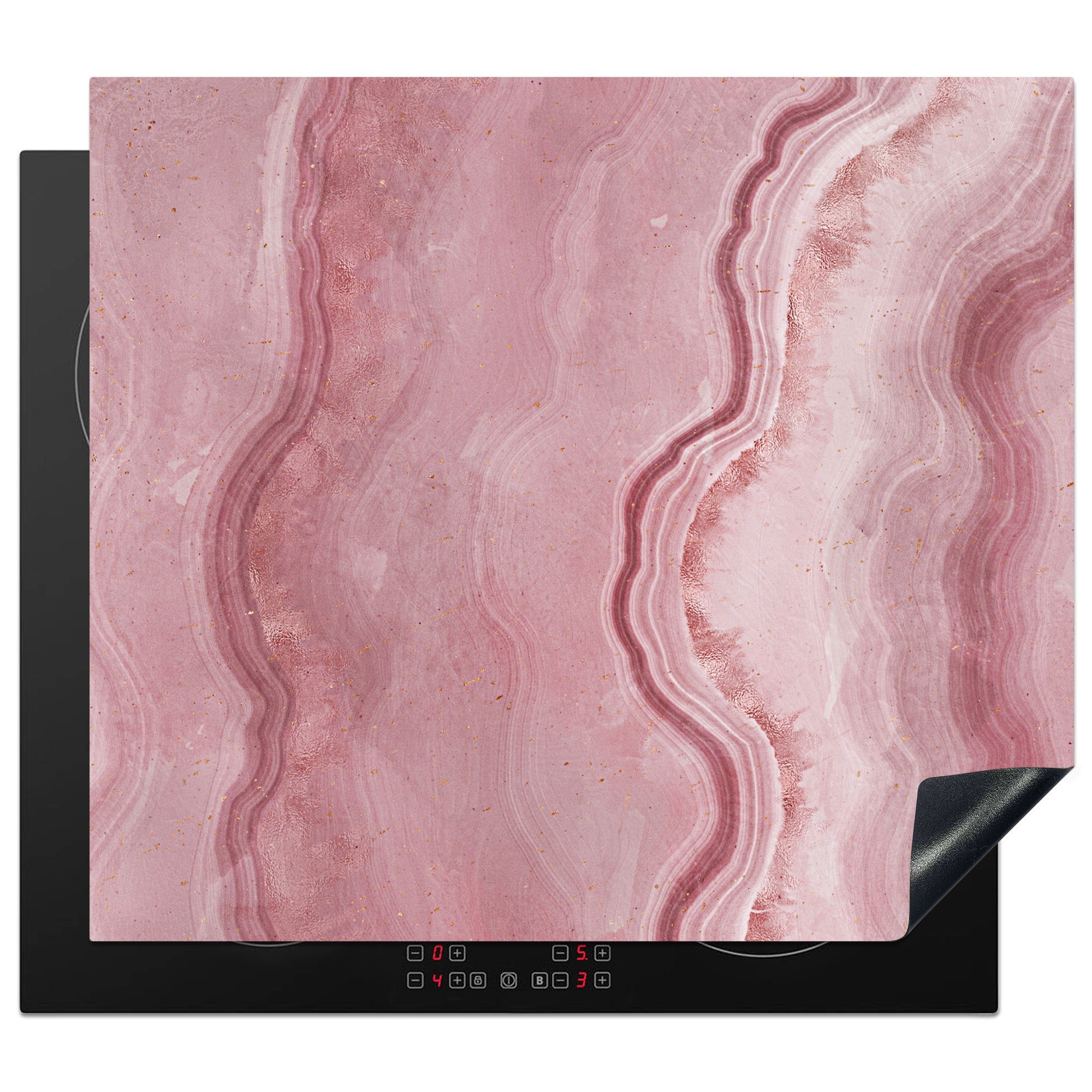 MuchoWow Herdblende-/Abdeckplatte Rose - Achat Geode - Steine - Kristall, Vinyl, (1 tlg), 58x51 cm, Küchen Dekoration für Induktionsherd, Induktionskochfeld