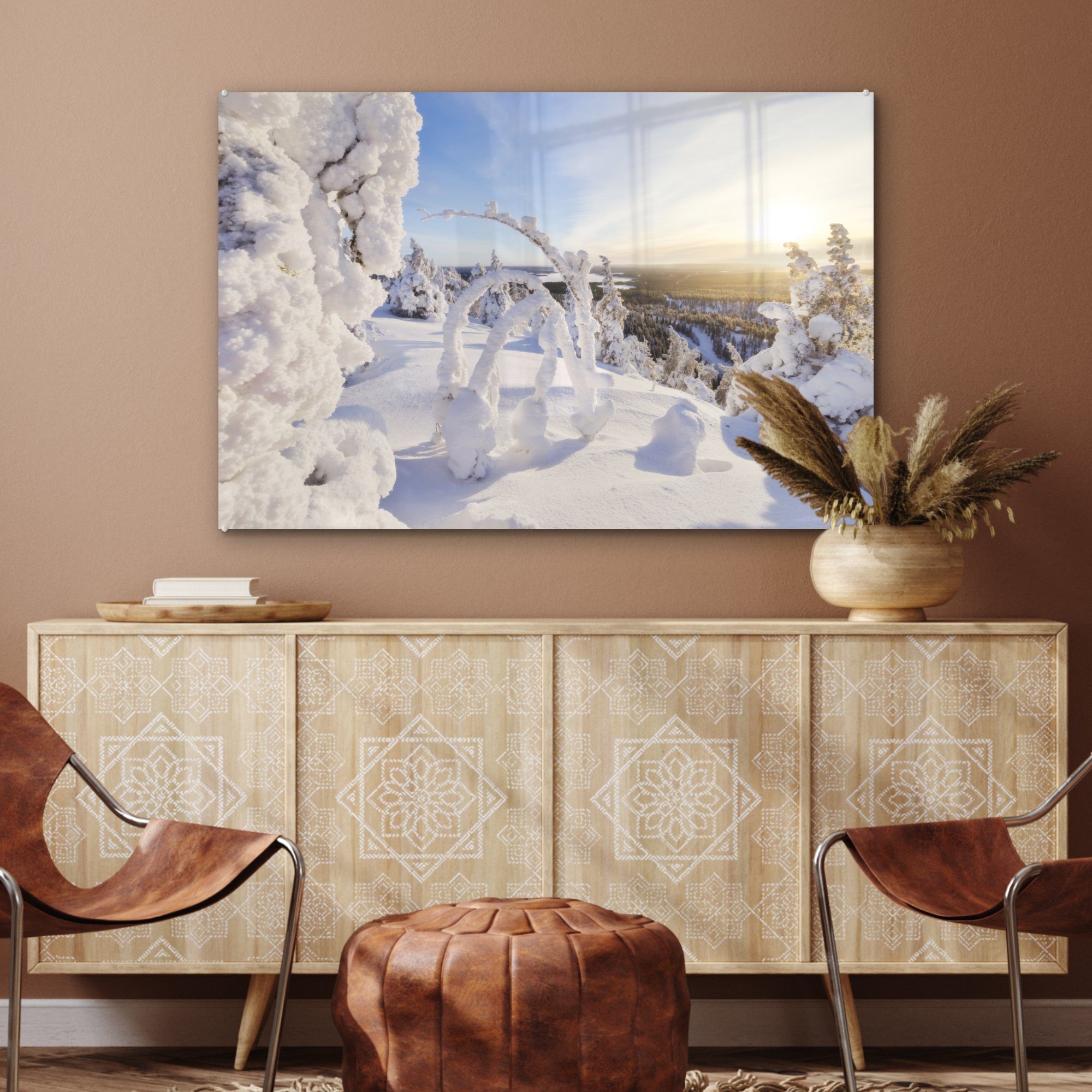 Gebiet MuchoWow Acrylglasbild ist, das Schnee vollständig Acrylglasbilder & (1 bedeckt mit St), in Lappland, Schlafzimmer Ein Wohnzimmer