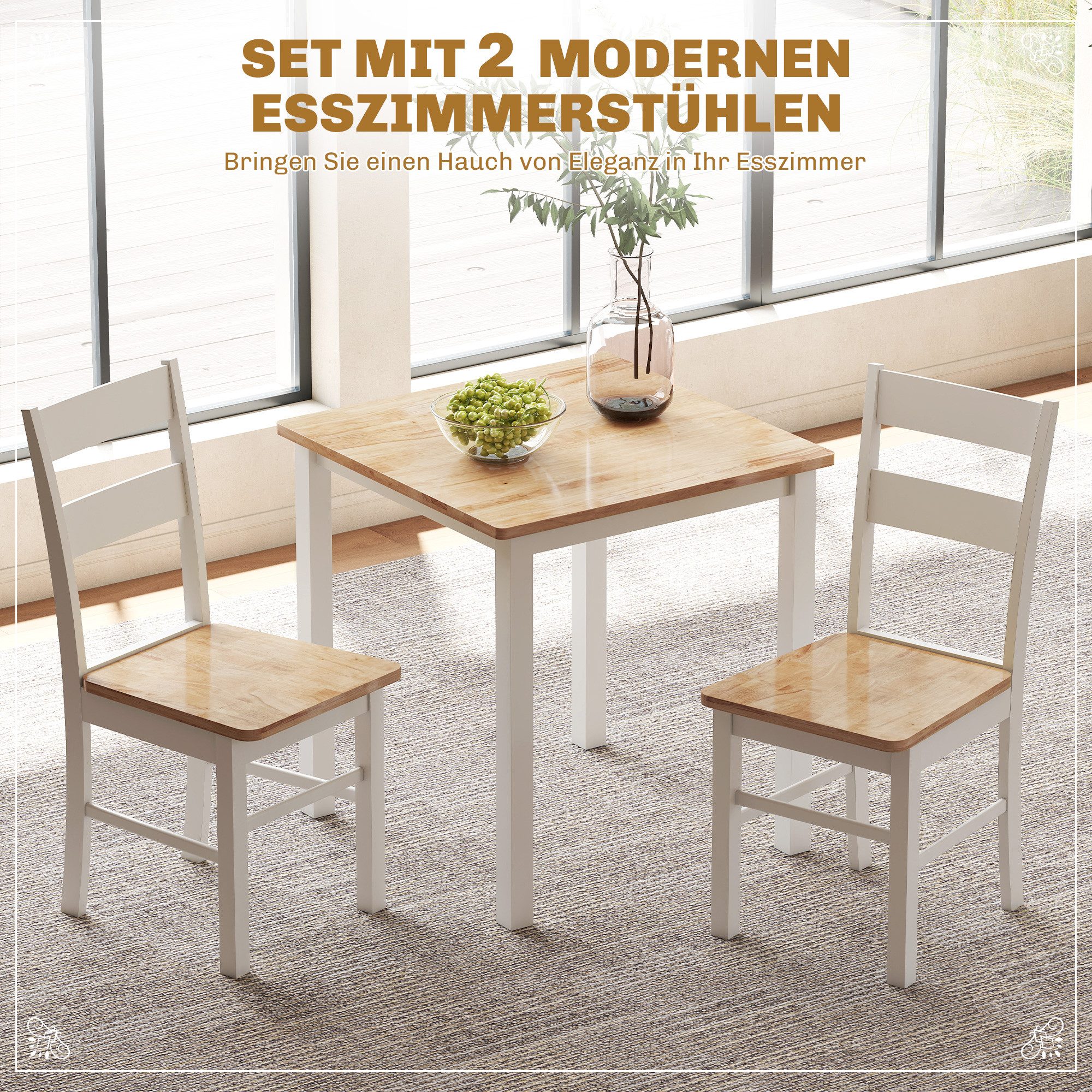HOMCOM Esstisch für 2-4 Personen, mit Rückenlehne (Esstisch-Essstuhl-Set, 3-St., Küchentisch), aus Holz, für kleine Raum, Küche, Esszimmer Eiche – Bild 4 von 5