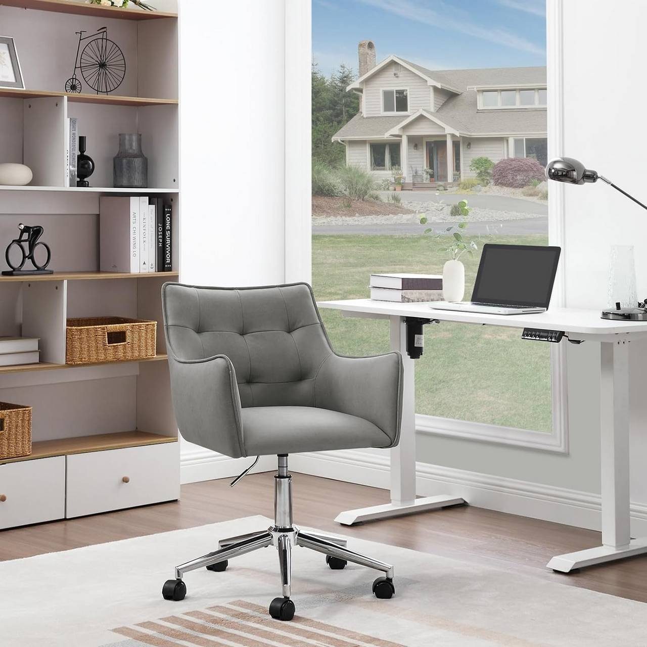 Woltu Bürostuhl (1 höhenverstellbar Grau ergonomisch mit St), Rollen