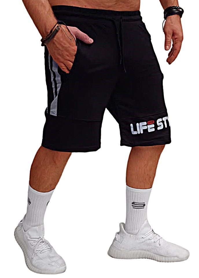 RMK Bermuda Short Schwarz Shorts Fitness kurz Herren (3011) tarn 3/4 uni Capri sport Sommer