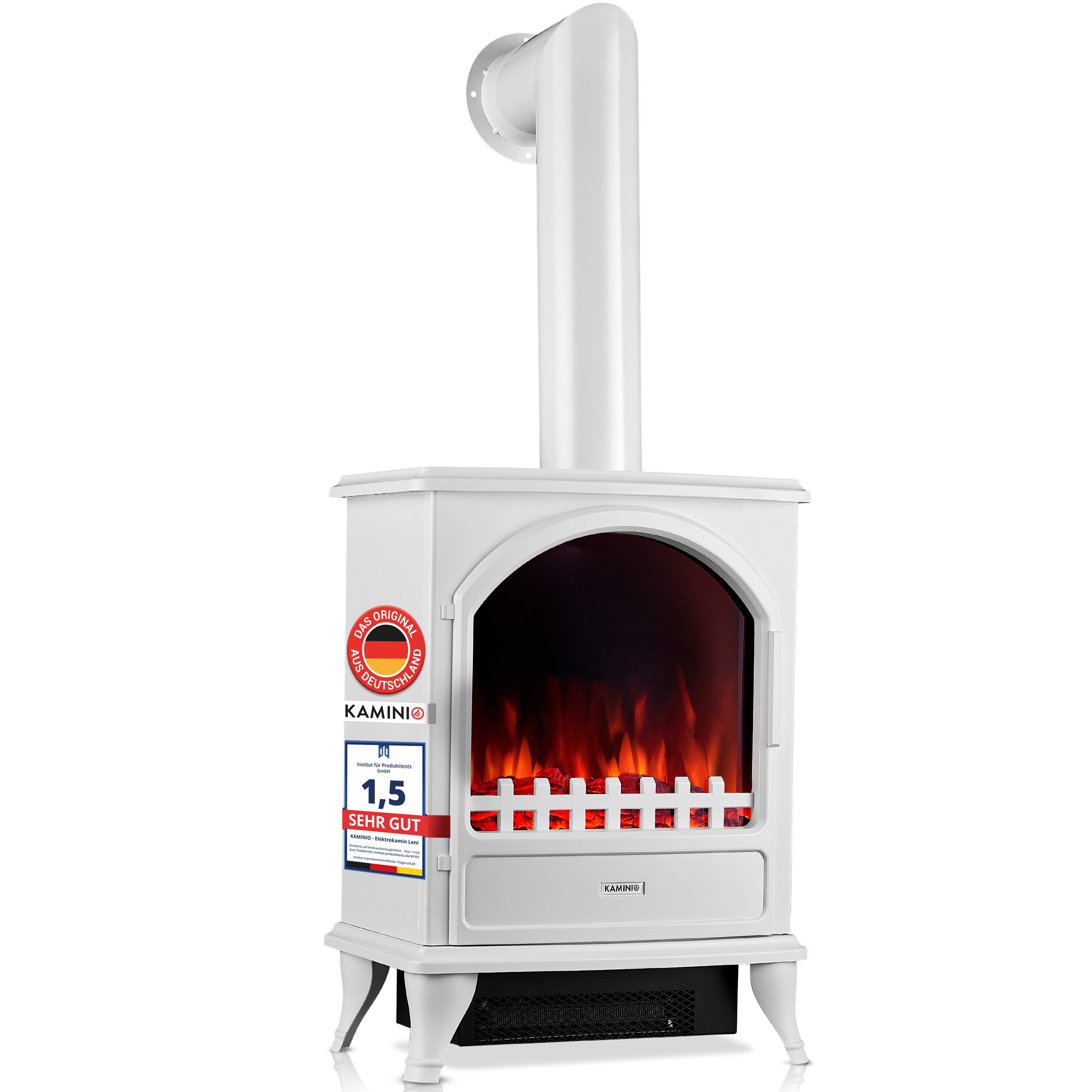 KAMINIO Elektrokamin LENI, Elektrischer Kamin mit 3D-Flammeneffekt, Heizung 1800W